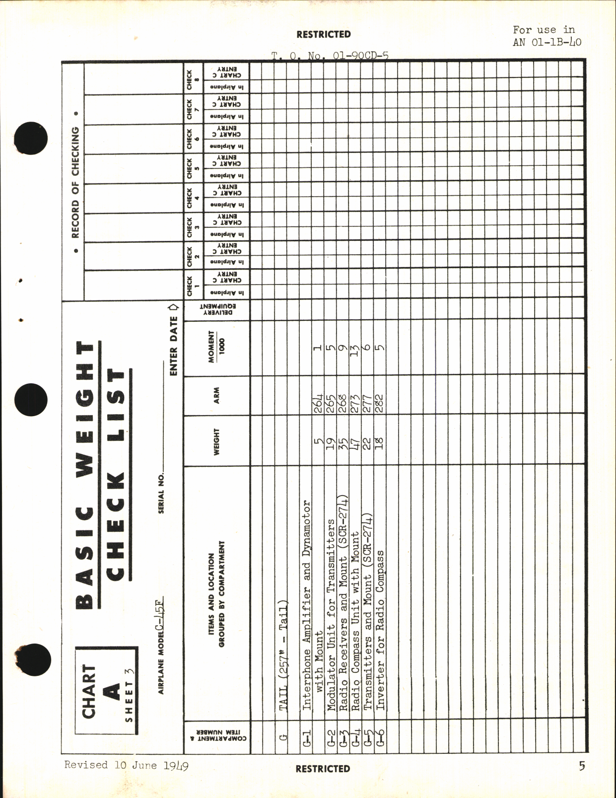 Sample page 7 from AirCorps Library document: Basic Weight Check List and Loading Data for C-45F