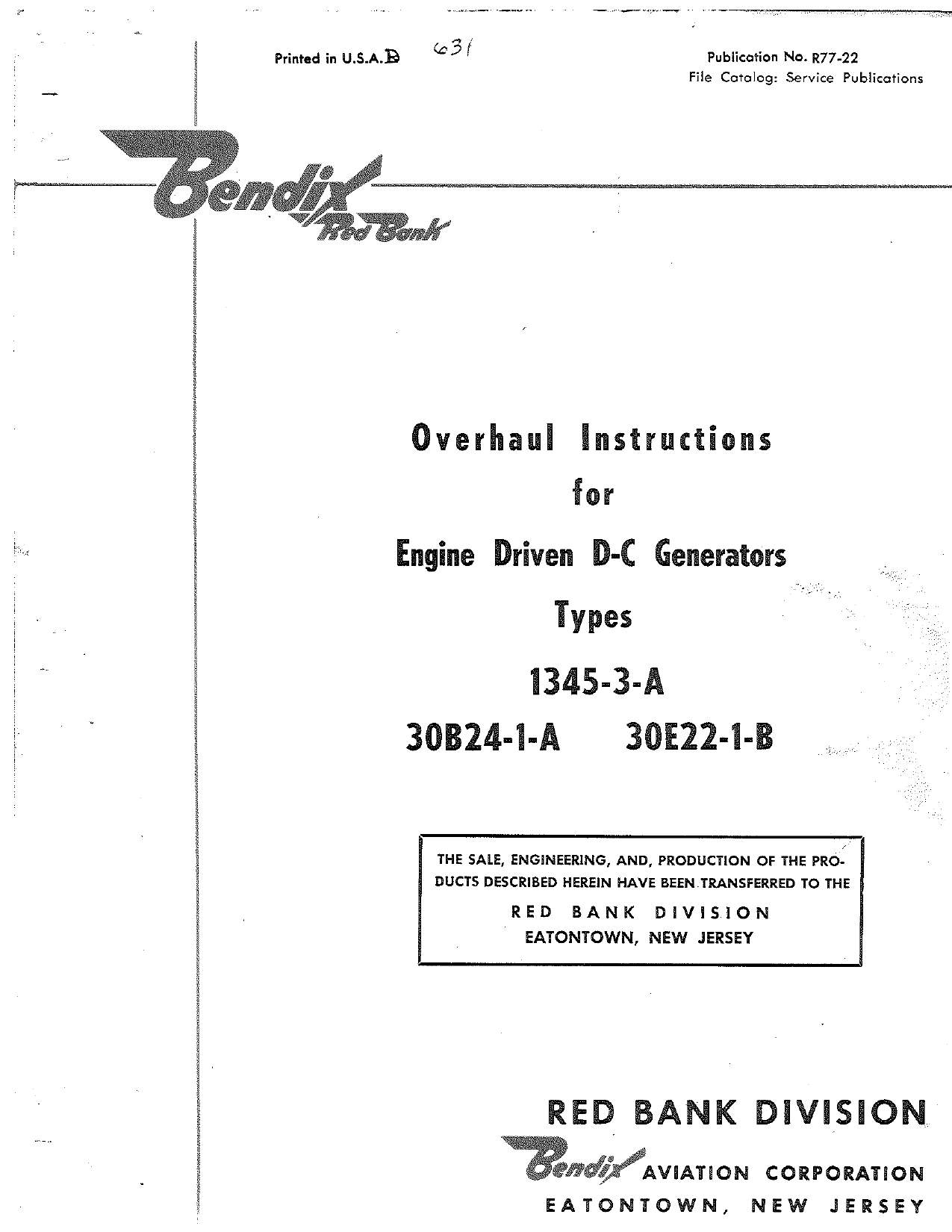 Sample page 1 from AirCorps Library document: Overhaul Instructions for Engine Driven DC Generator - Types 1345-3-A, 30B24-1-A, and 30E22-1-B