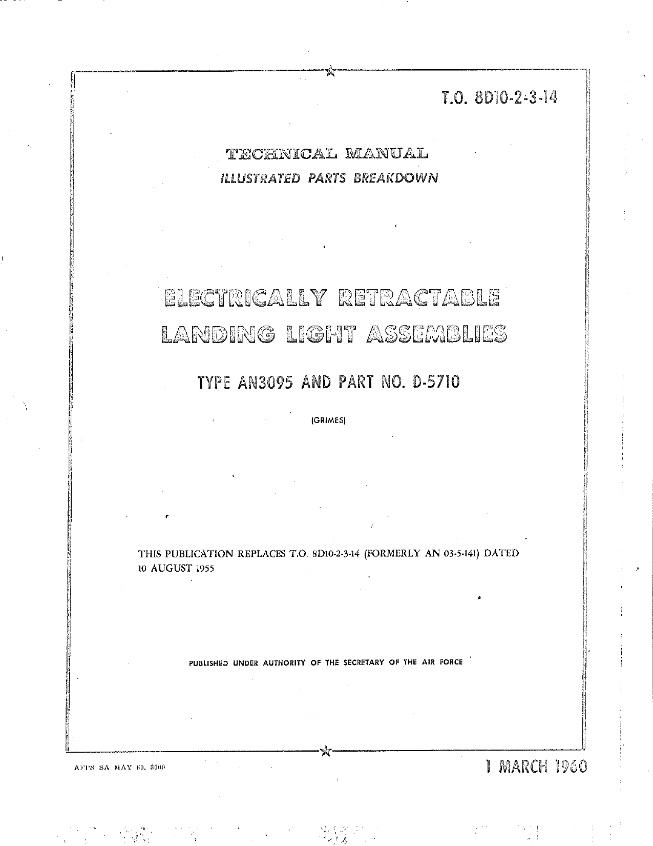 Sample page 1 from AirCorps Library document: Illustrated Parts Breakdown for Electrically Retractable Landing Light Assembly - Types AN3095 - Part D-5710