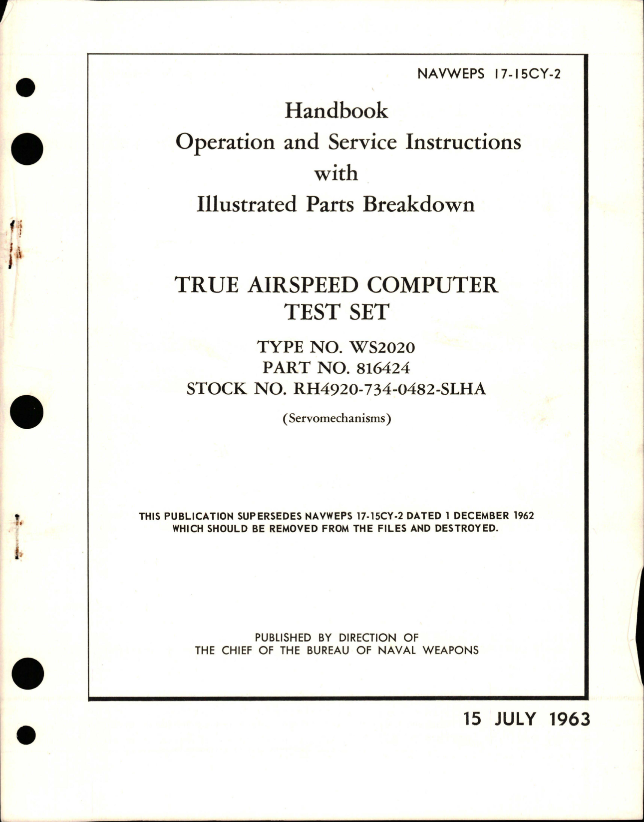Sample page 1 from AirCorps Library document: Operation, Service Instructions with Illustrated Parts Breakdown for True Airspeed Computer Test Set - Type WS2020, Part 816424