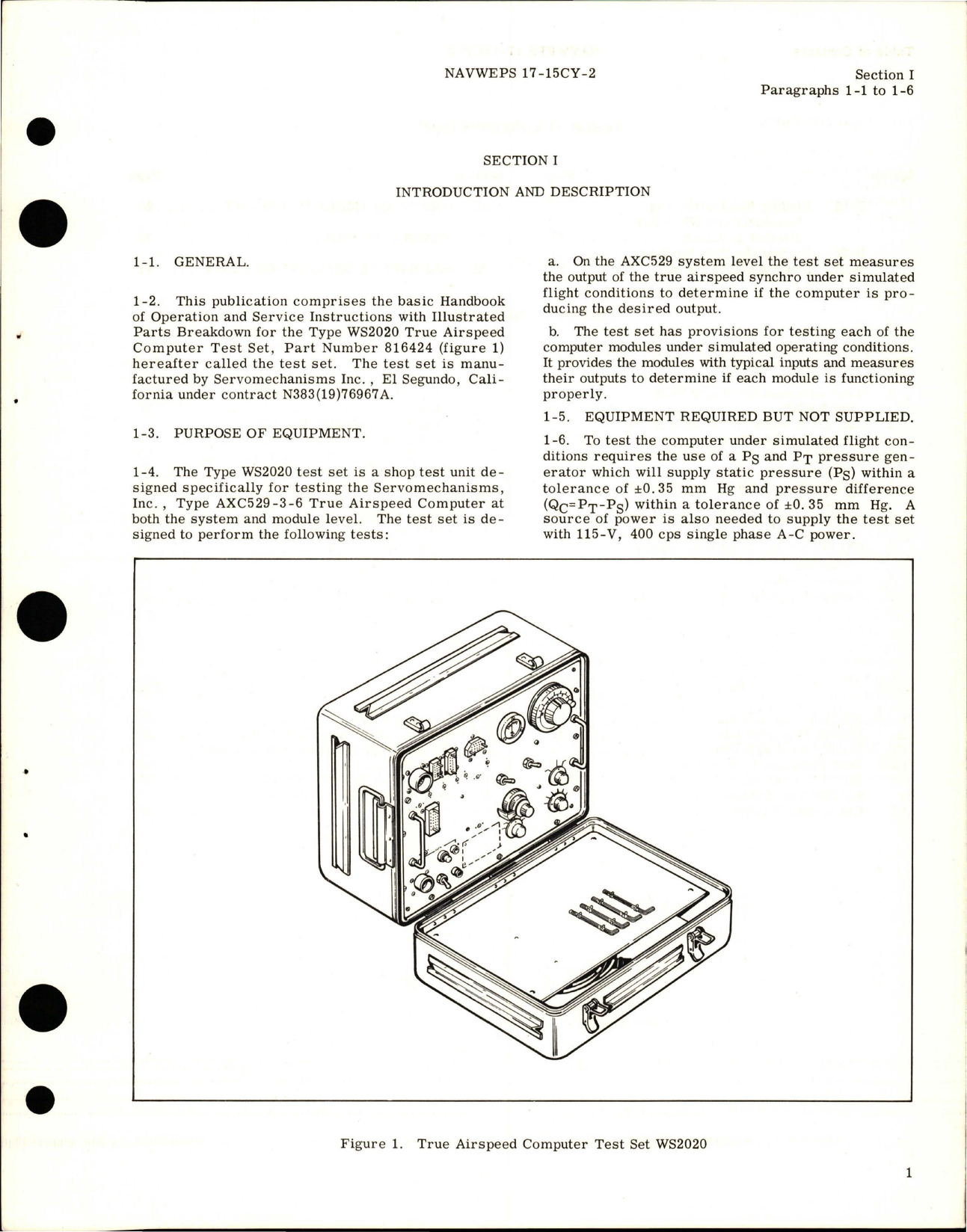 Sample page 5 from AirCorps Library document: Operation, Service Instructions with Illustrated Parts Breakdown for True Airspeed Computer Test Set - Type WS2020, Part 816424