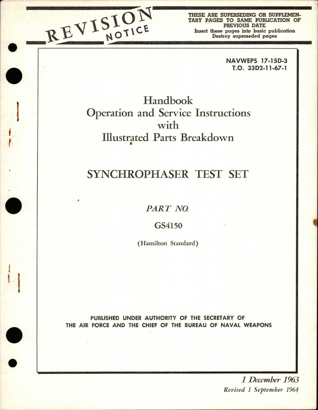 Sample page 1 from AirCorps Library document: Operation, Service Instructions with Illustrated Parts Breakdown for Synchrophaser Test Set - Part GS4150