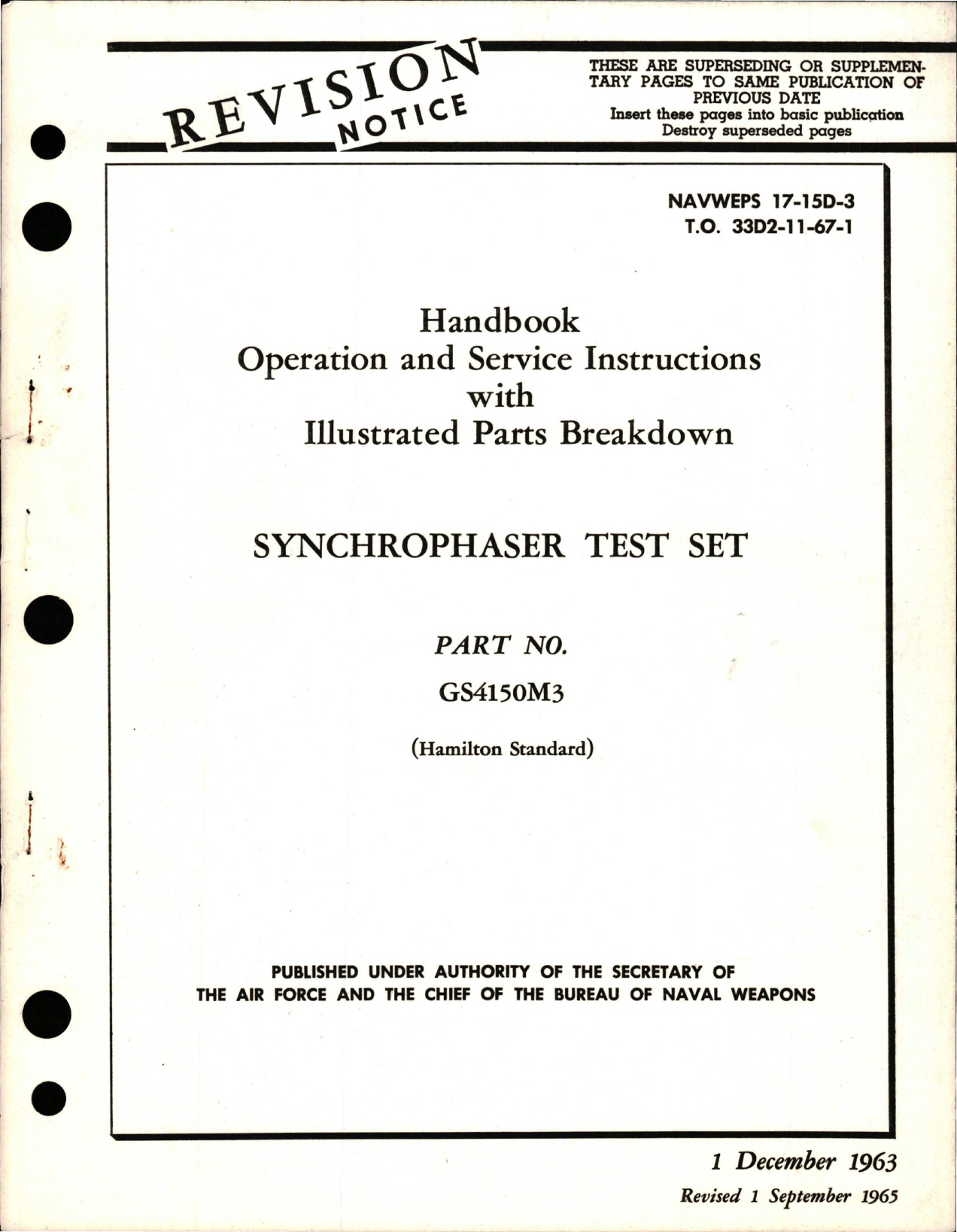 Sample page 1 from AirCorps Library document: Operation, Service Instructions with Illustrated Parts for Synchrophaser Test Set - Part GS4150M3