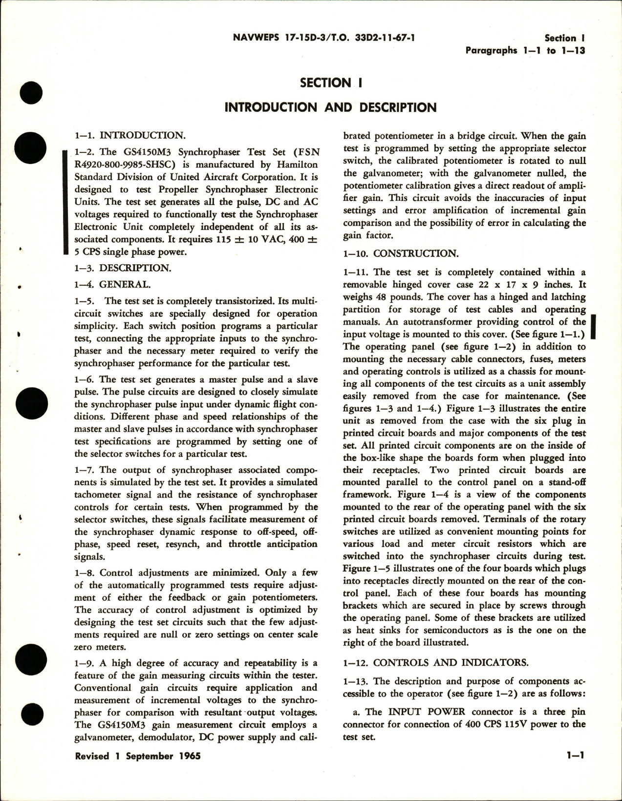 Sample page 5 from AirCorps Library document: Operation, Service Instructions with Illustrated Parts for Synchrophaser Test Set - Part GS4150M3