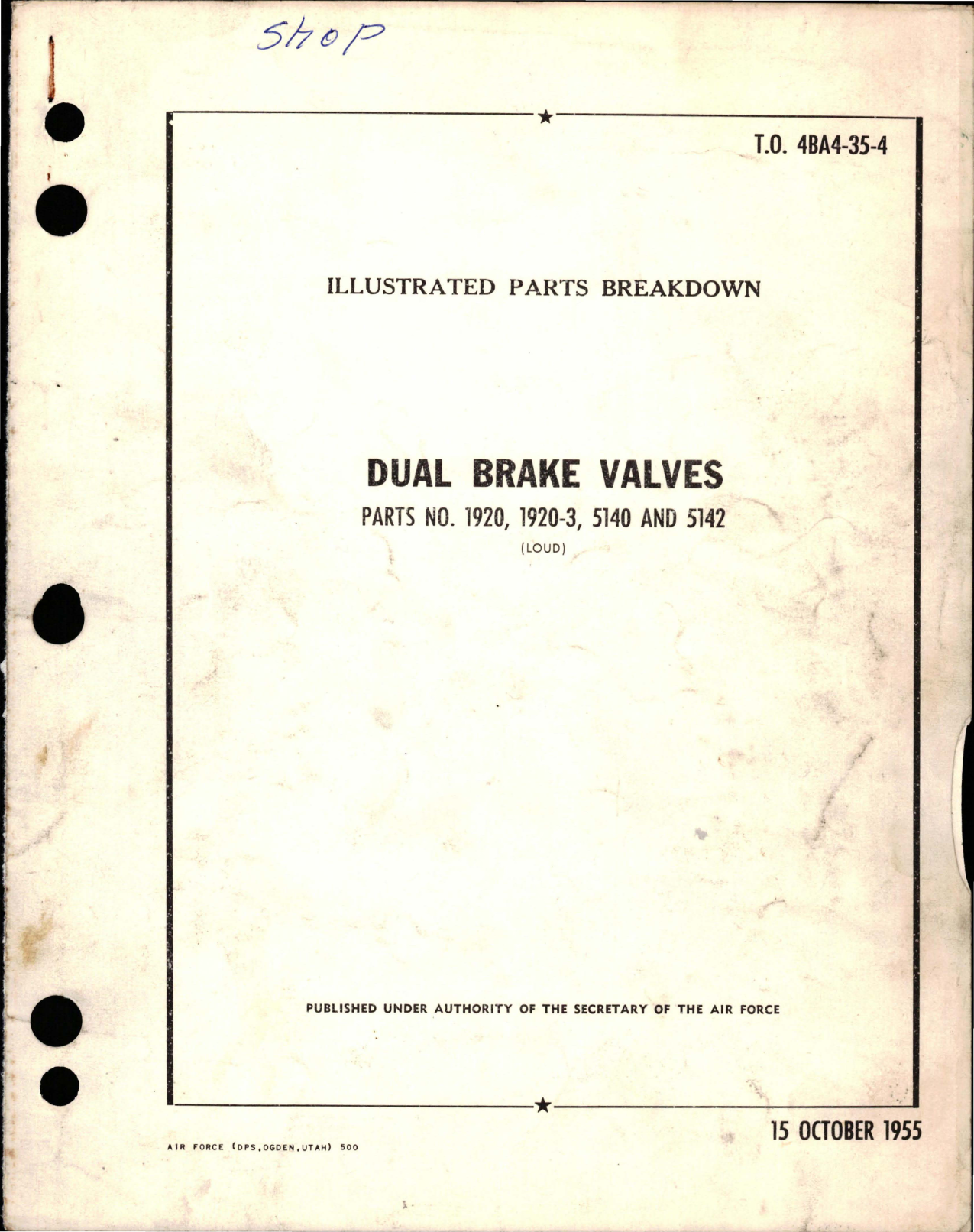 Sample page 1 from AirCorps Library document: Illustrated Parts Breakdown for Dual Brake Valves - Parts 1920, 1920-3, 5140, and 5142 