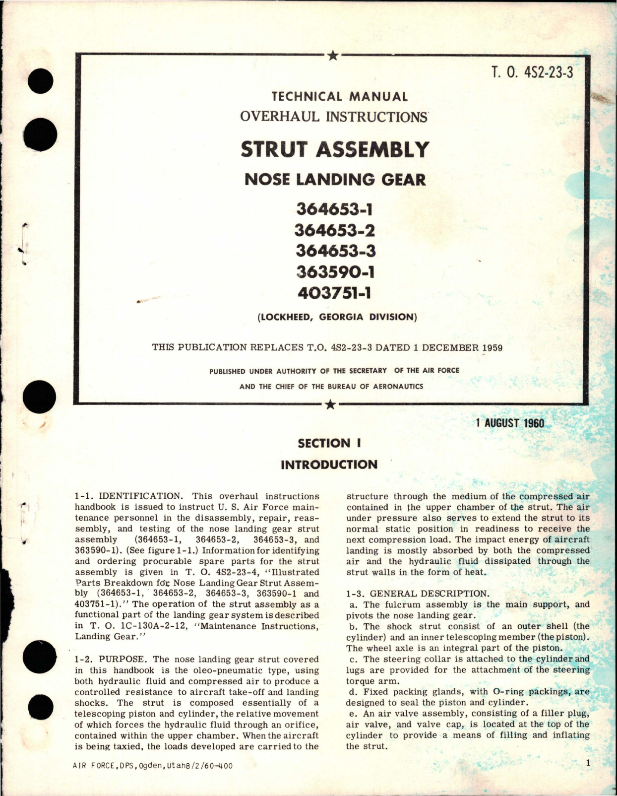 Sample page 1 from AirCorps Library document: Overhaul Instructions for Strut Assembly Nose Landing Gear