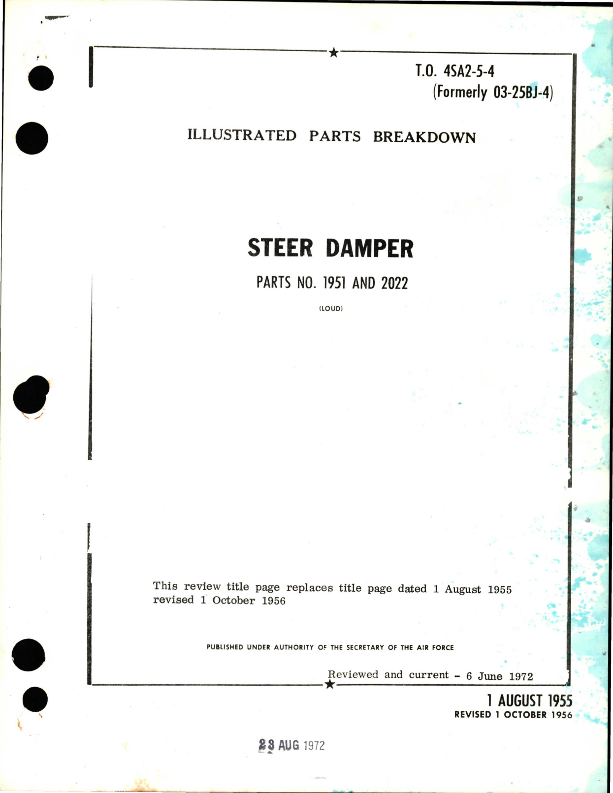 Sample page 1 from AirCorps Library document: Illustrated Parts Breakdown for Steer Damper - Parts 1951 and 2022