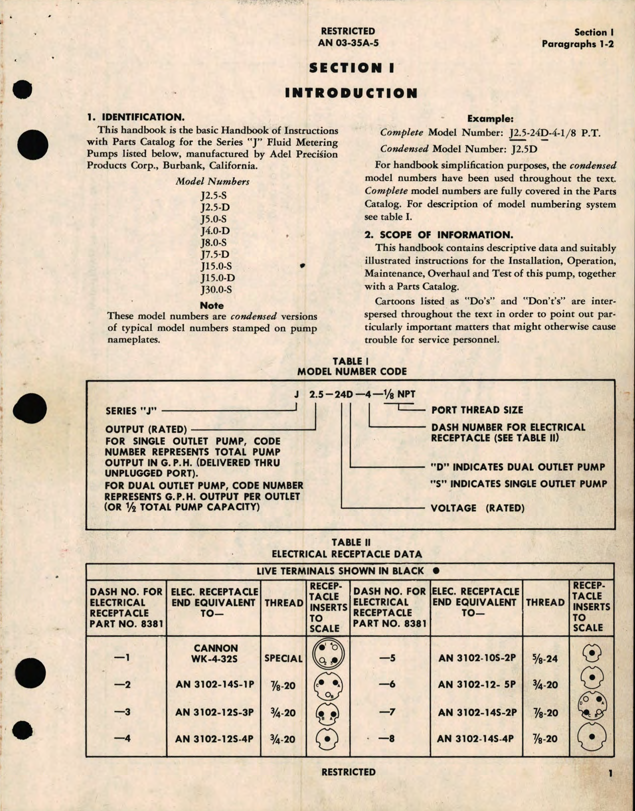 Sample page 5 from AirCorps Library document: Operation, Service, and Overhaul Instructions with Parts Catalog for Model No. J, Fluid Metering Pump 