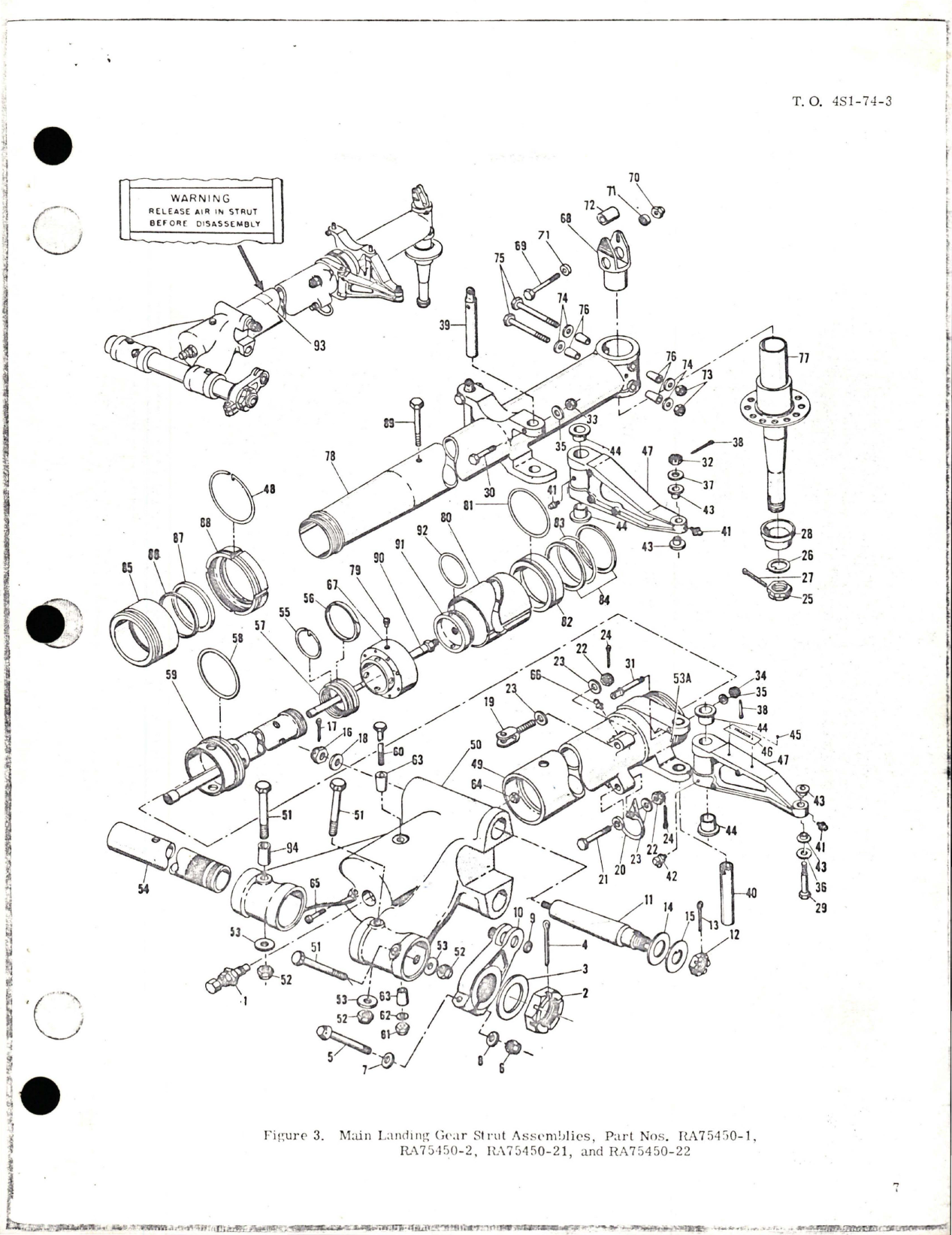 Sample page 7 from AirCorps Library document: Overhaul Instructions with Parts Breakdown for Main Landing Gear Strut Assemblies - Parts RA75450-1, RA75450-2, RA75450-21, and RA75450-22