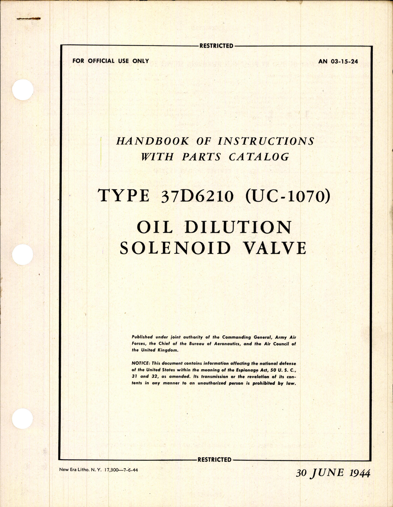 Sample page 1 from AirCorps Library document: Parts Catalog for Oil Dilution Solenoid Valve