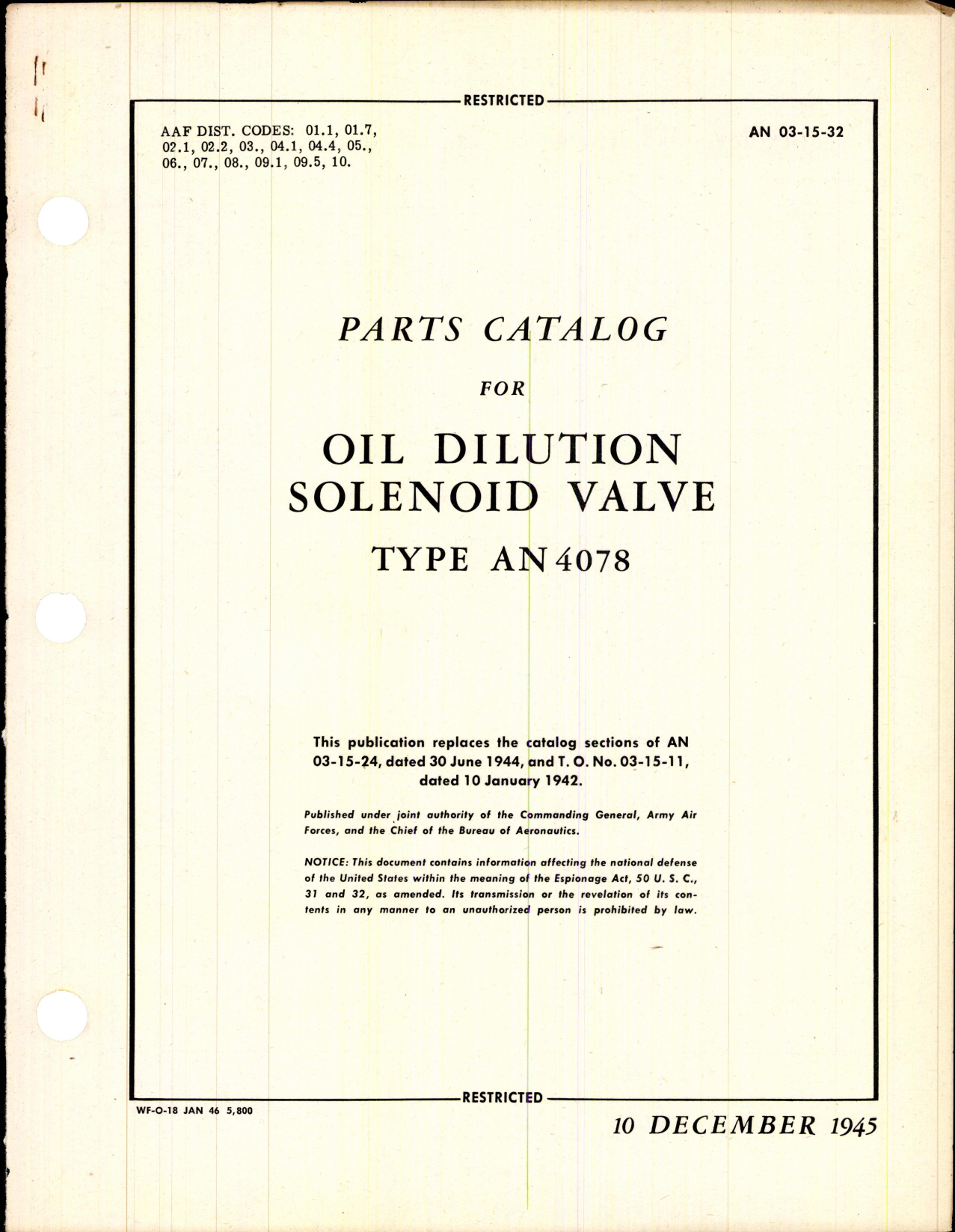 Sample page 1 from AirCorps Library document: Parts Catalog for Oil Dilution Solenoid Valve - AN4078