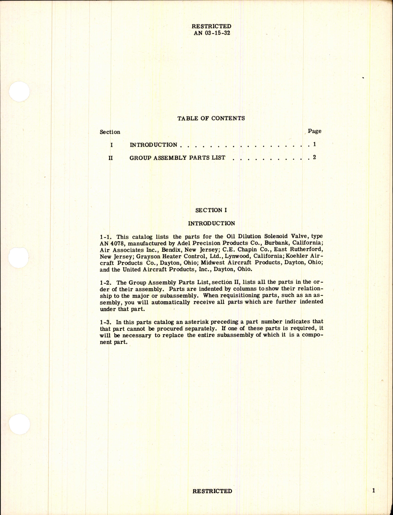 Sample page 3 from AirCorps Library document: Parts Catalog for Oil Dilution Solenoid Valve - AN4078