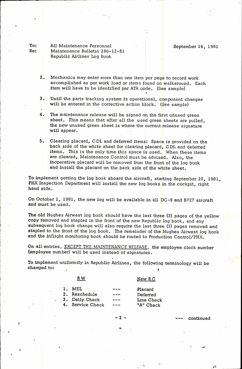 Sample page 3 from AirCorps Library document: Interoffice Memo to All Maintenance Personel