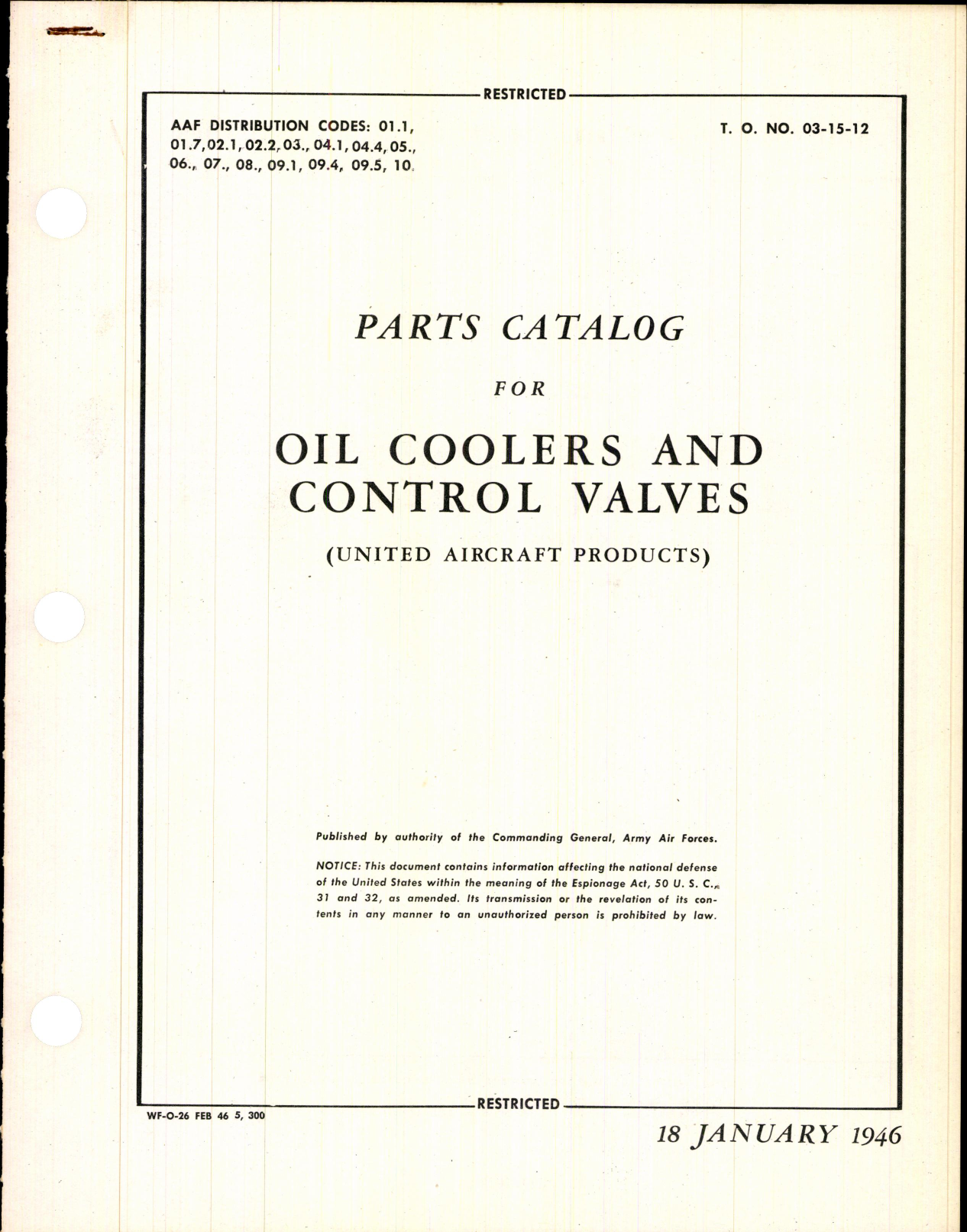 Sample page 1 from AirCorps Library document: Parts Catalog for Oil Cooler and Control Valves