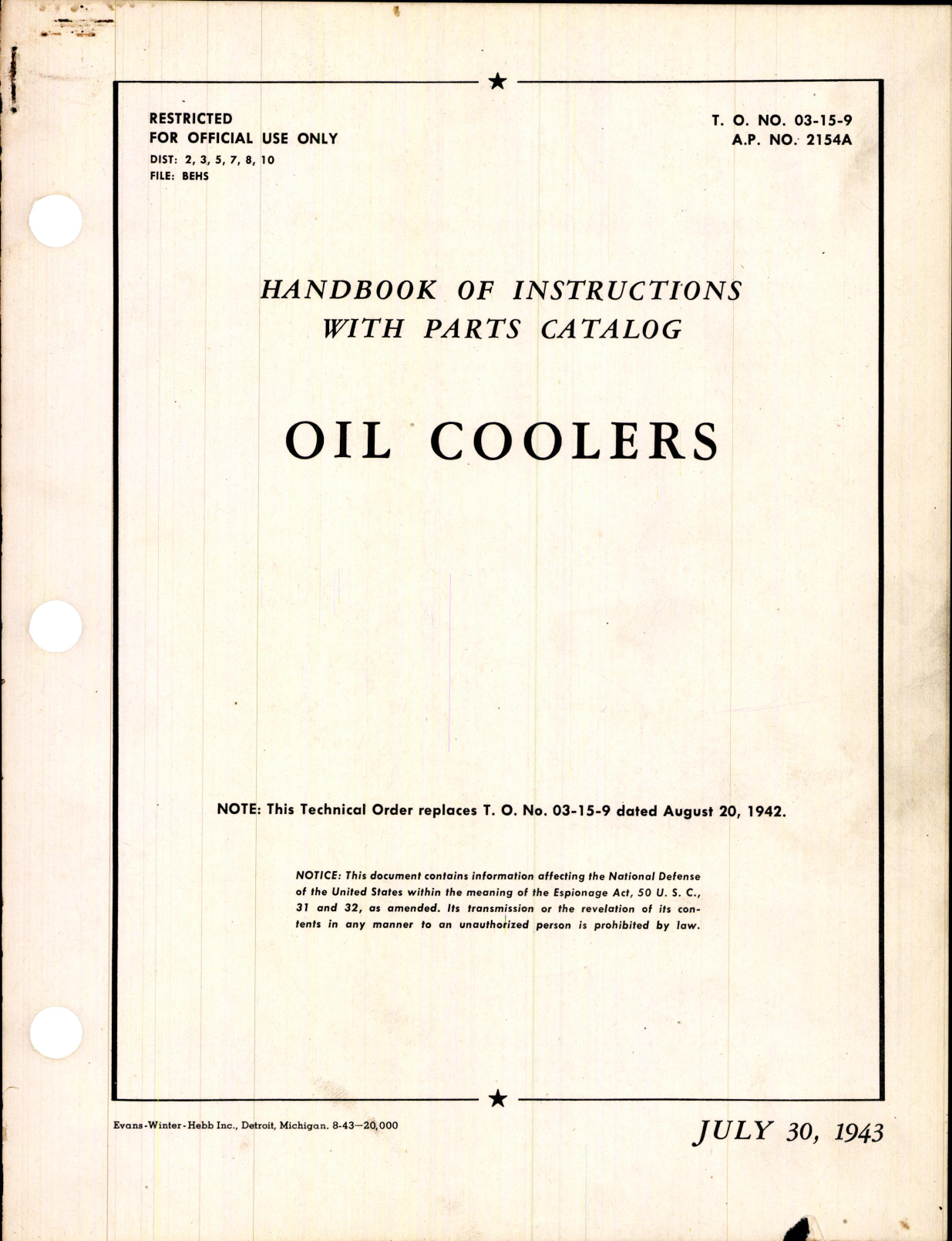 Sample page 1 from AirCorps Library document: Instructions with Parts Catalog for Oil Coolers