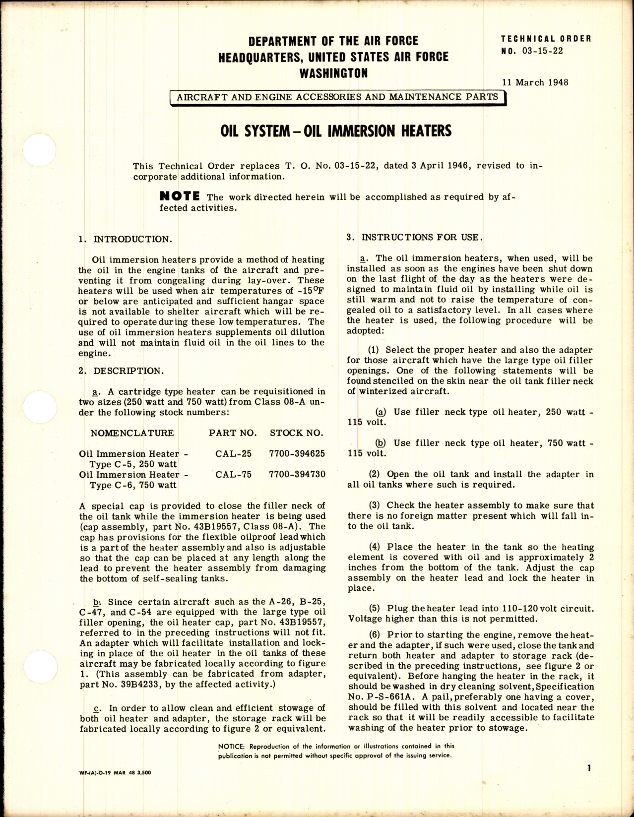 Sample page 1 from AirCorps Library document: Oil Immersion Heaters