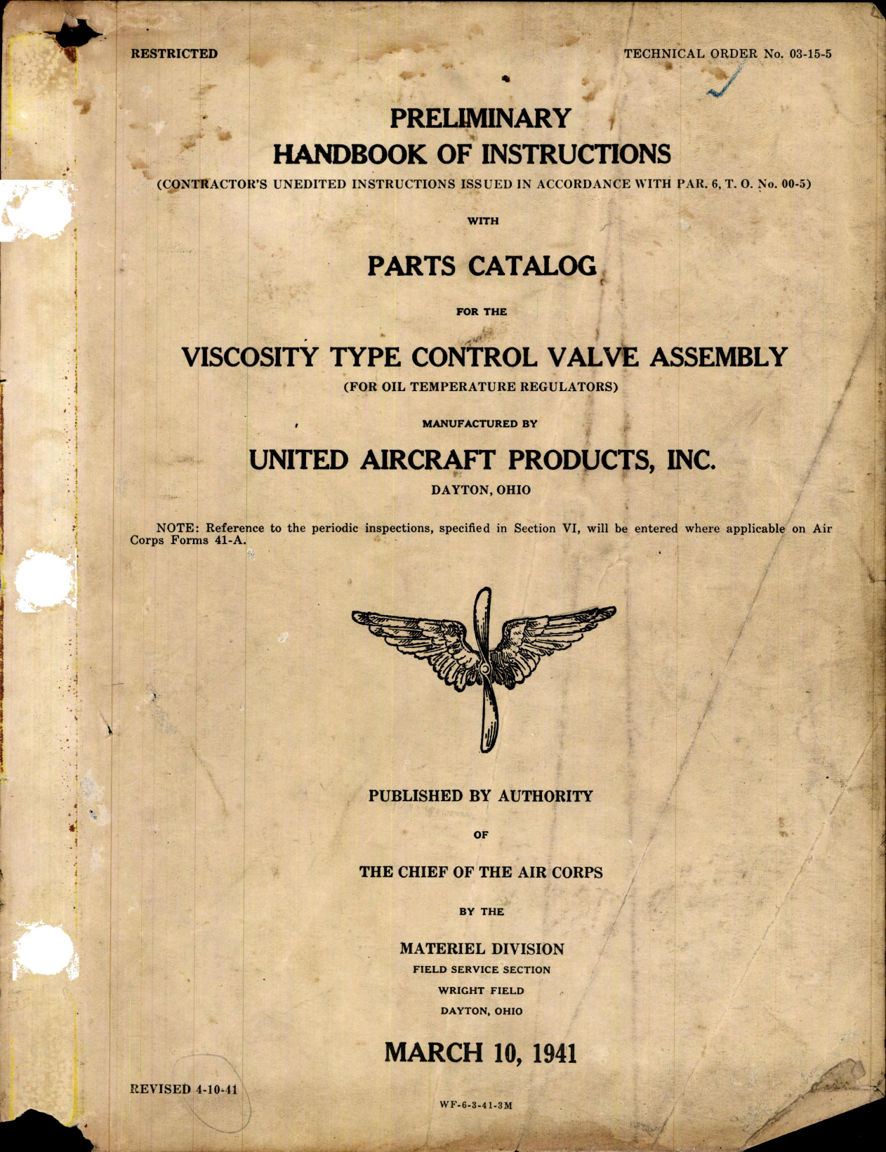 Sample page 1 from AirCorps Library document: Viscosity Type Control Valve Assembly for Oil Regulators