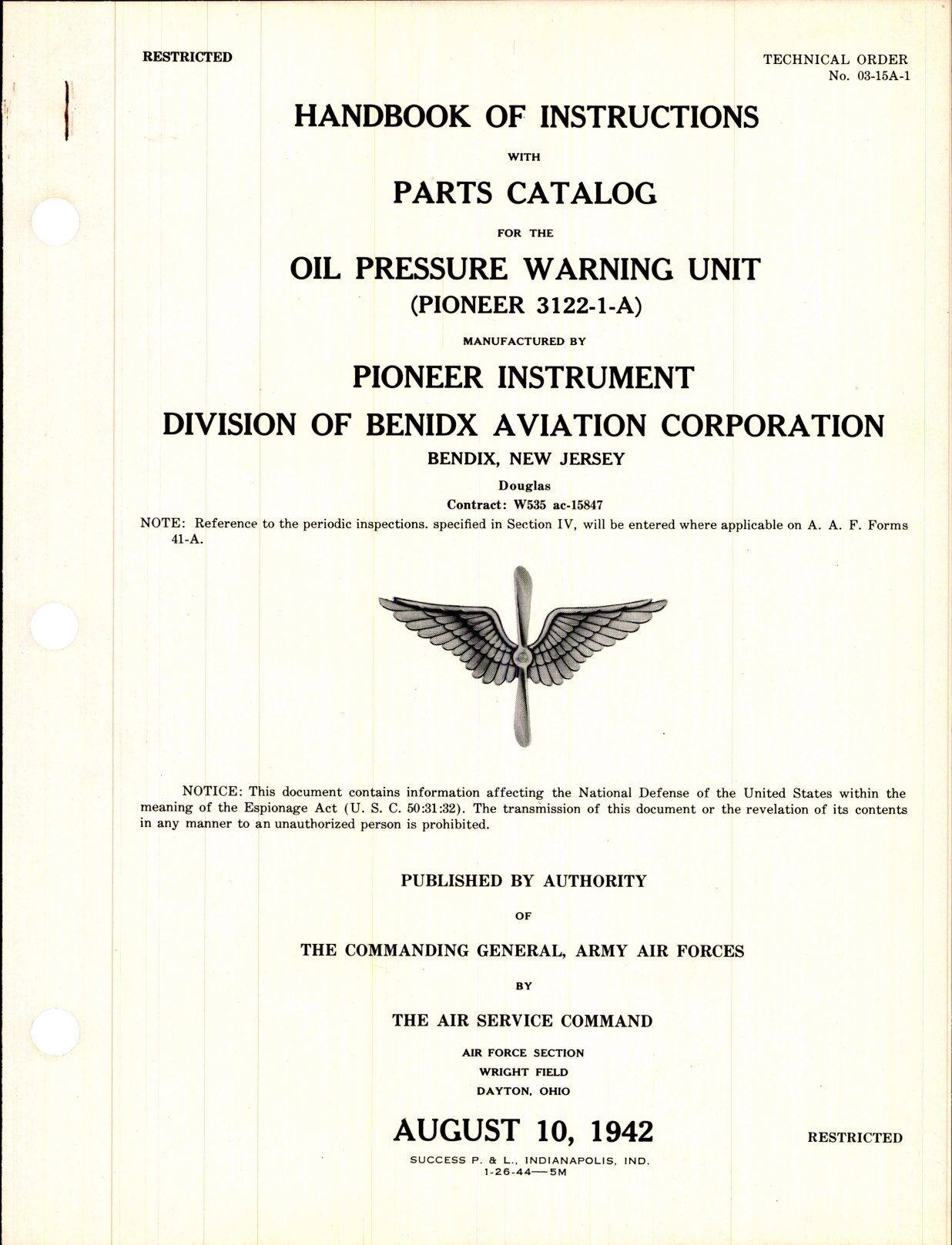 Sample page 1 from AirCorps Library document: Handbook of Instructions w PC for Oil Pressure Warning Unit