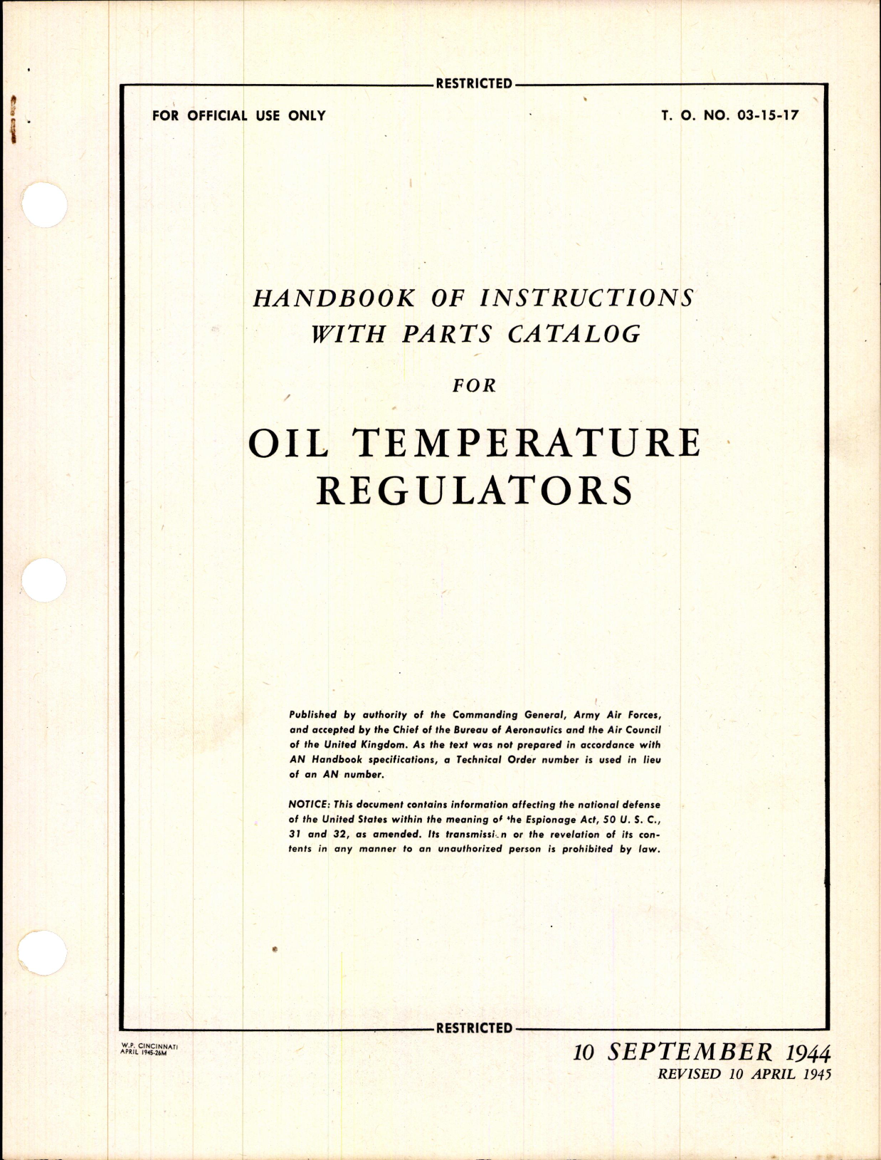 Sample page 1 from AirCorps Library document: Instructions with Parts Catalog for Airesearch Oil Temperature Regulators