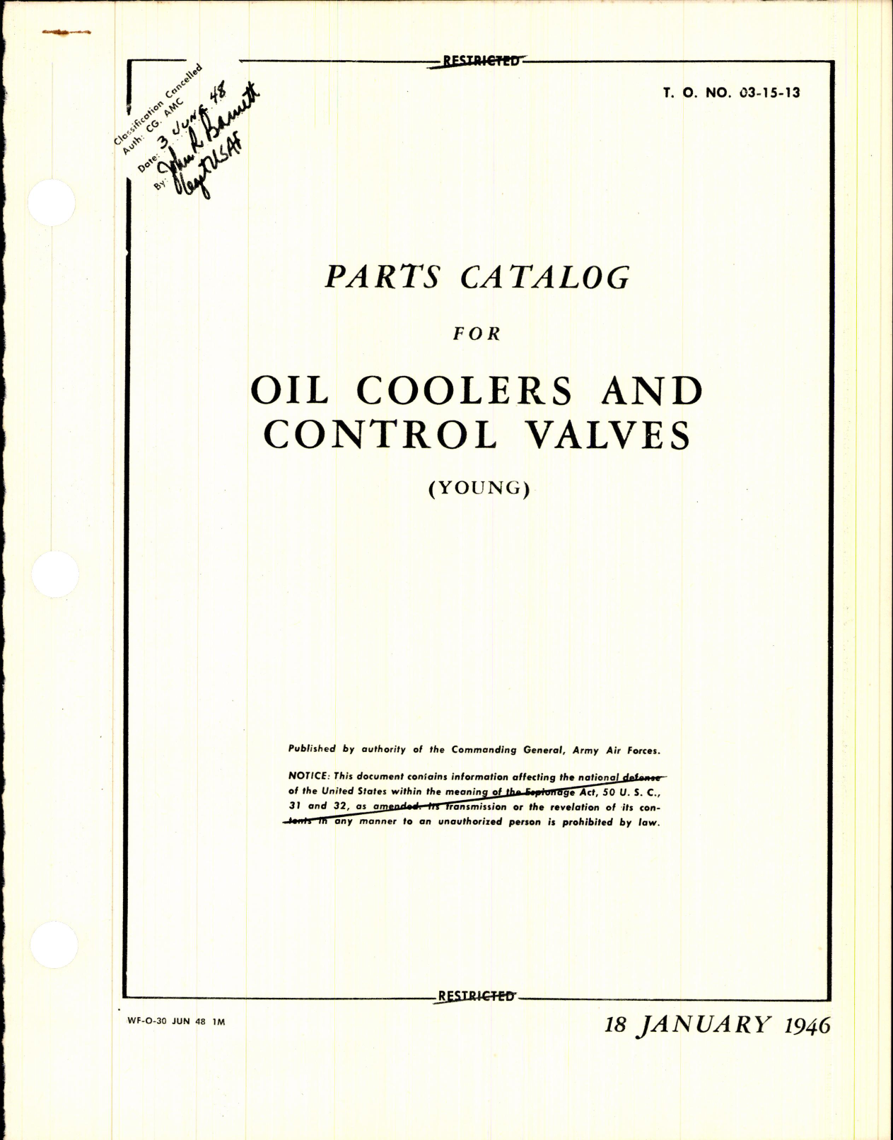 Sample page 1 from AirCorps Library document: Parts Catalog for Oil Coolers and Control Valves