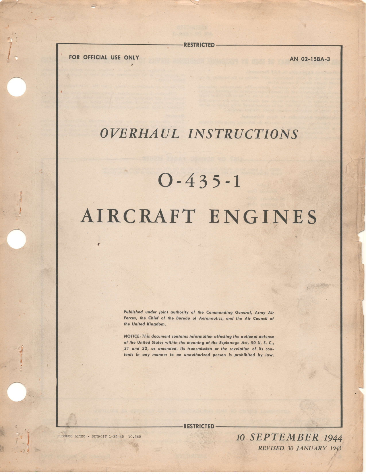 Sample page 1 from AirCorps Library document: Overhaul Instructions - O-435-1 Engines