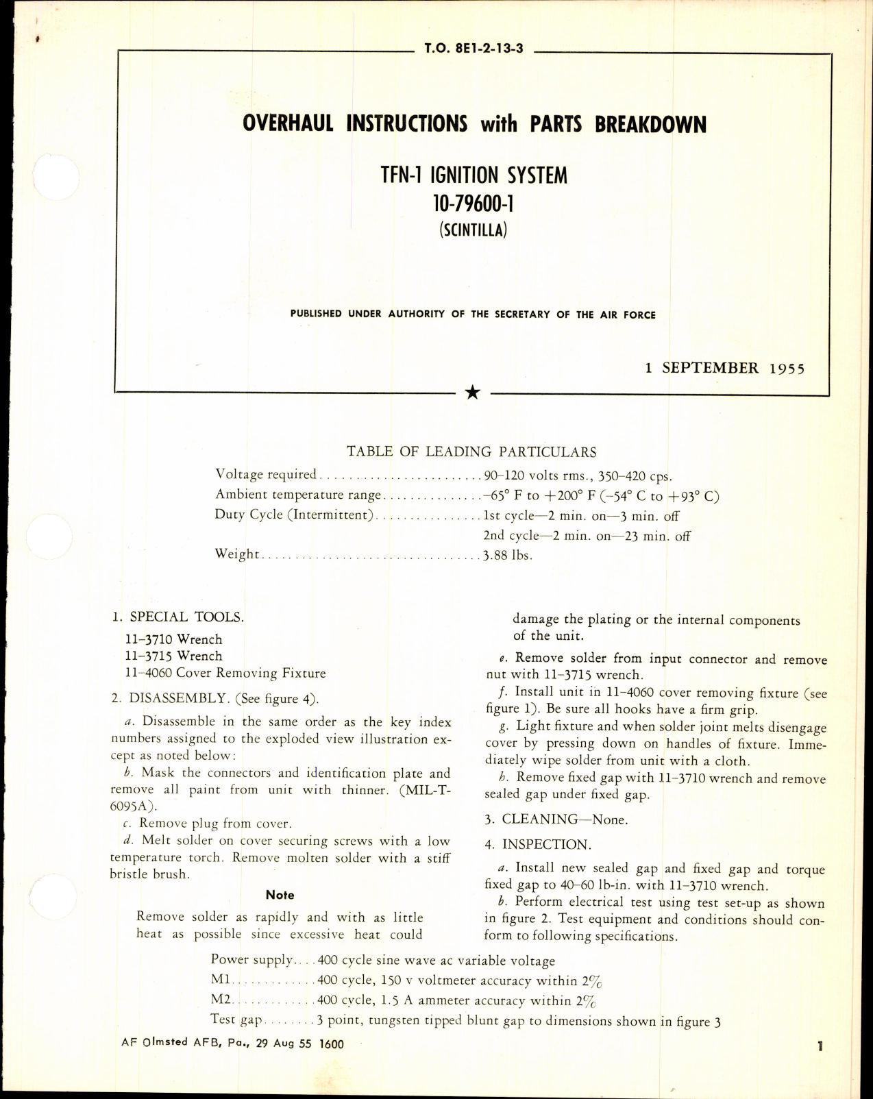 Sample page 1 from AirCorps Library document: Instructions w Parts Breakdown for TFN-1 Ignition System