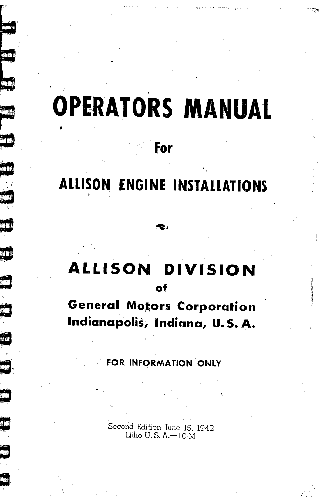 Sample page 1 from AirCorps Library document: Operators Manual - Allison V-1710 Engine Installation