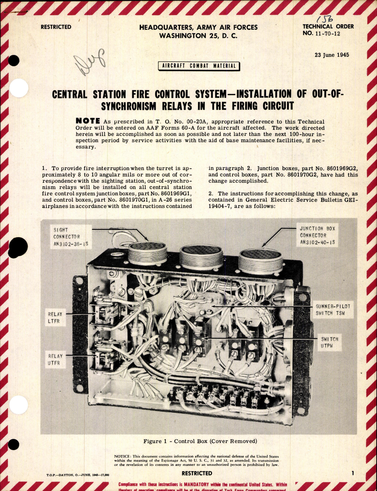 Sample page 1 from AirCorps Library document: Installation of Out of Synchronism Relays