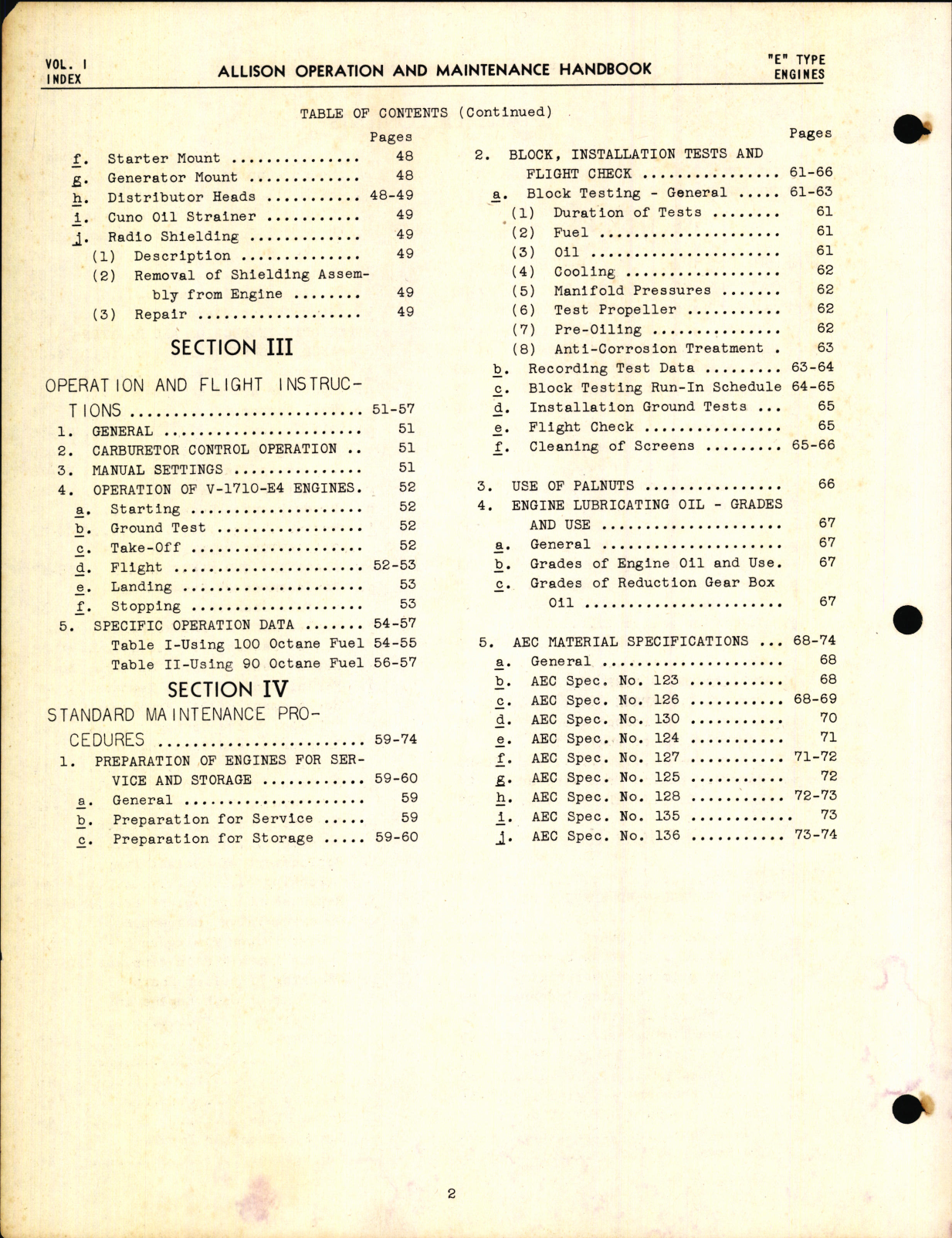 Sample page 4 from AirCorps Library document: Operation Maintenance for Allison V-1710 E Type Engines