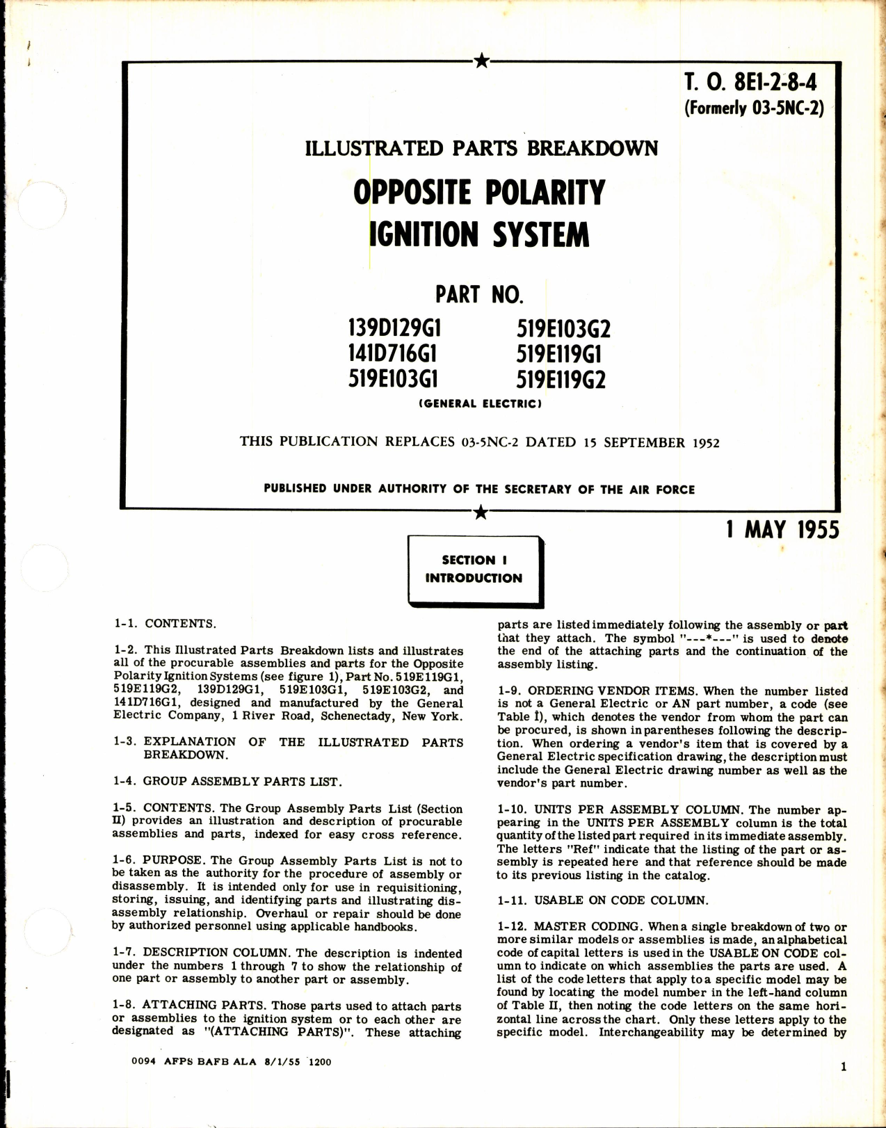 Sample page 1 from AirCorps Library document: Parts Breakdown for Opposite Polarity Ignition System