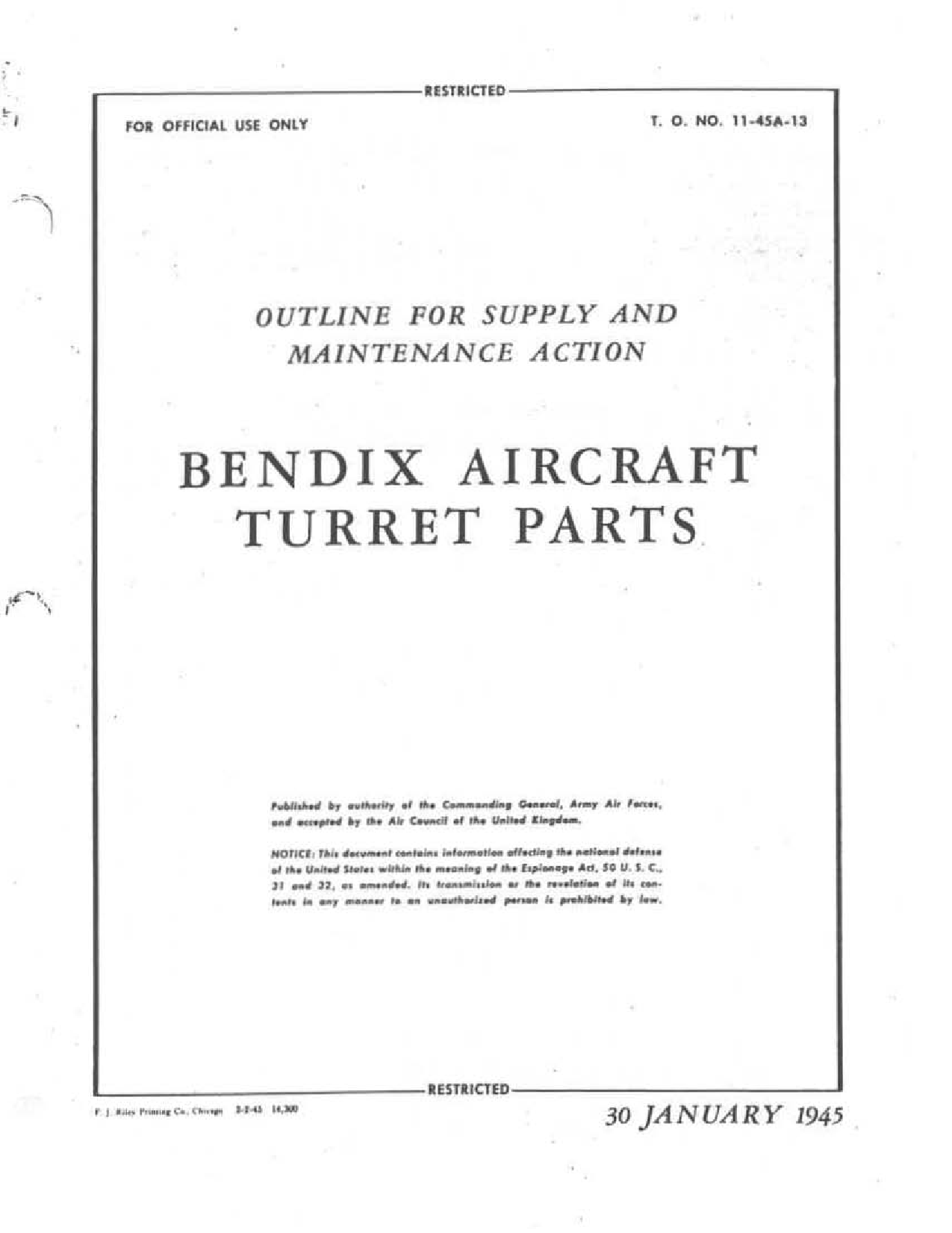 Sample page 1 from AirCorps Library document: Outline for Supply and Maintenance Action - Bendix Aircraft Turret Parts