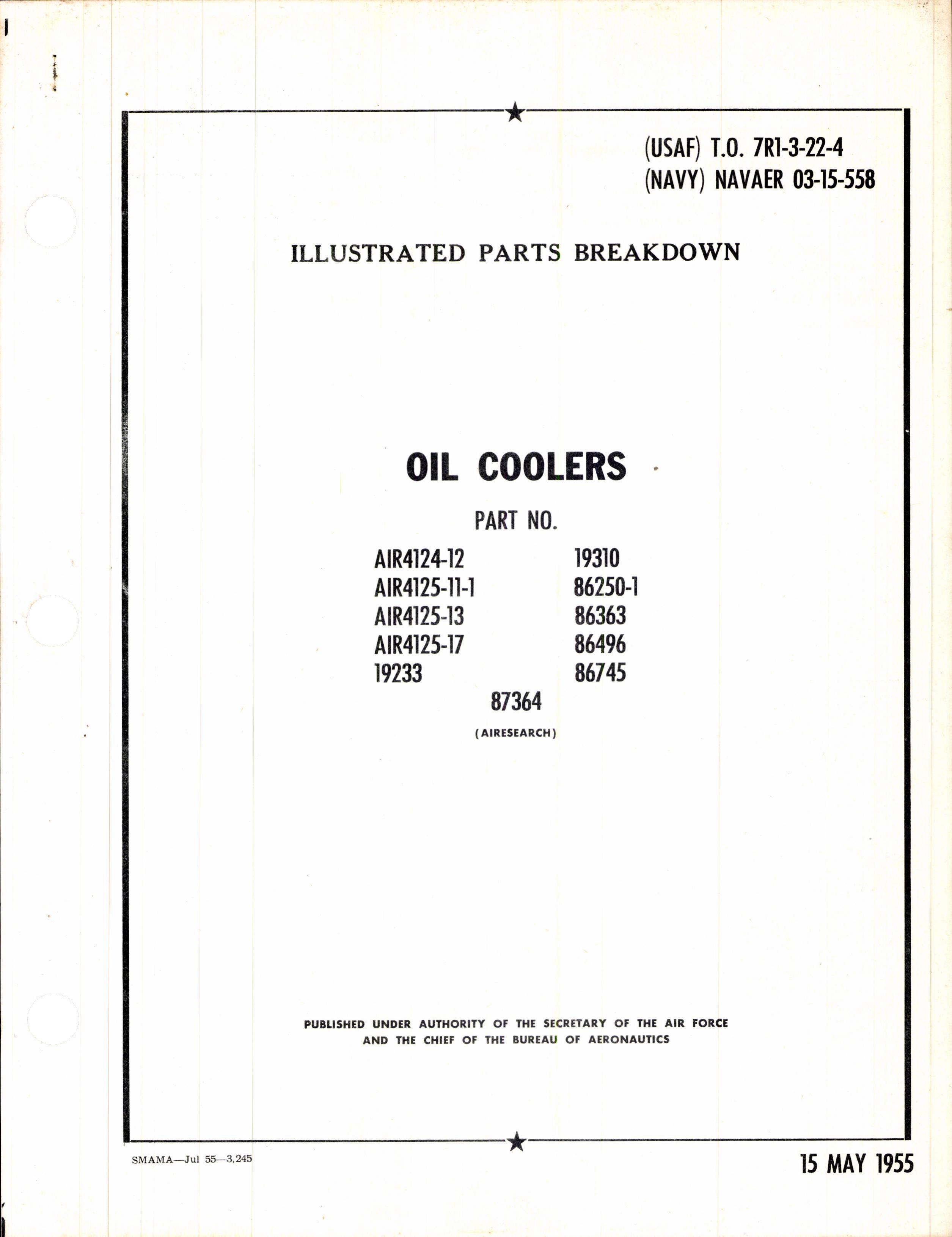 Sample page 1 from AirCorps Library document: Illustrated Parts Breakdown for Oil Coolers