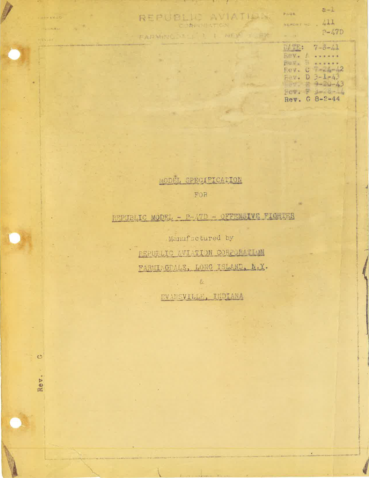 Sample page 1 from AirCorps Library document: Model Specification - P-47D