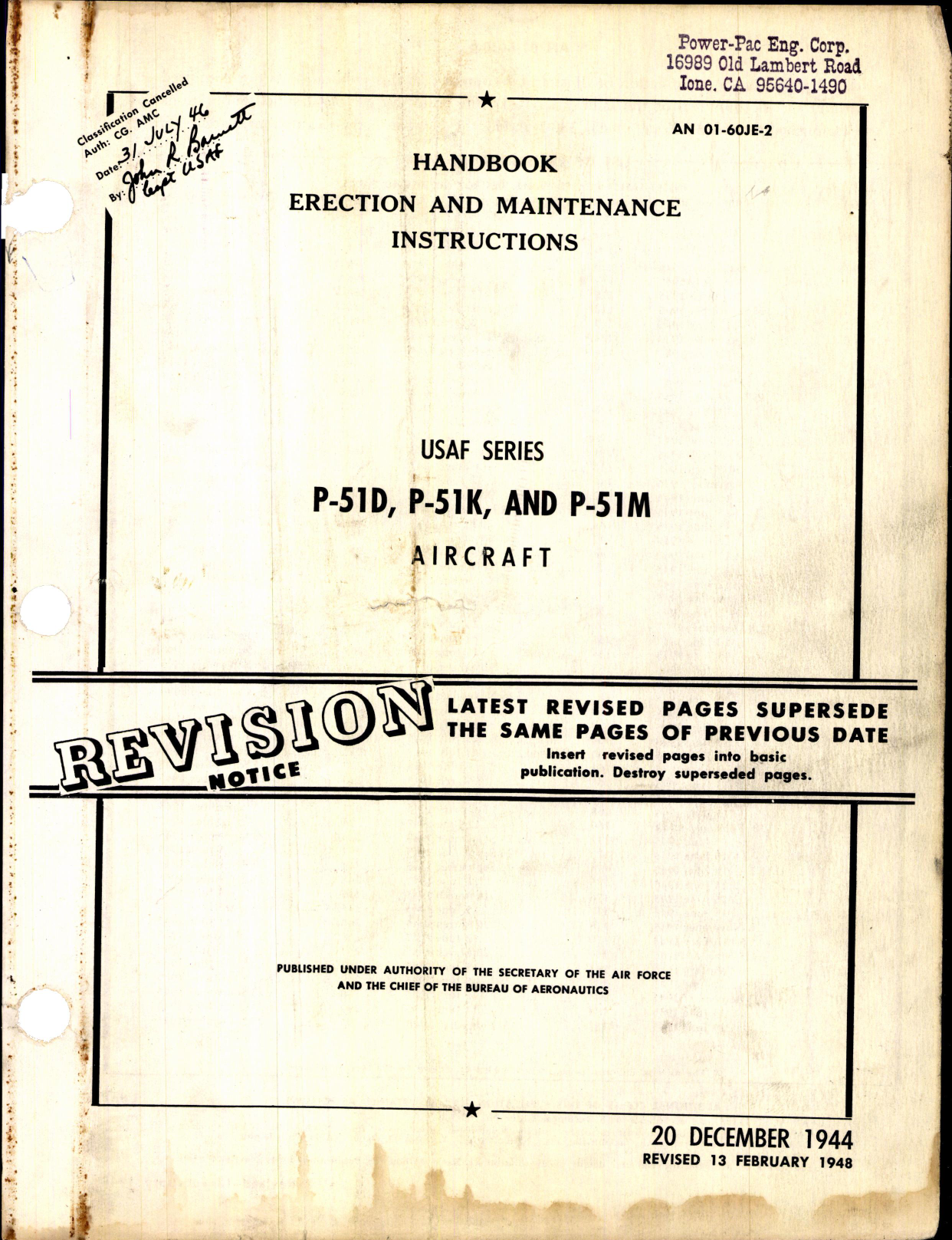 Sample page 1 from AirCorps Library document: Erection and Maintenance Instructions for P-51D, P-51K, and P-51M