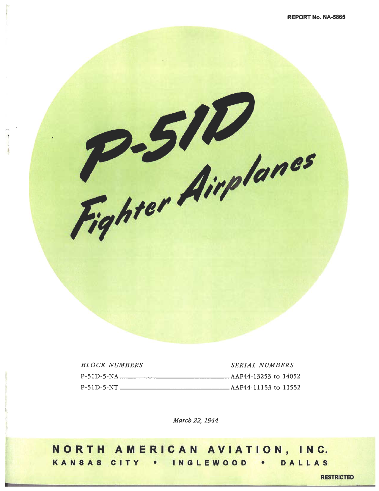 Sample page 1 from AirCorps Library document: Shipment & Erection Manual - P-51D Airplanes