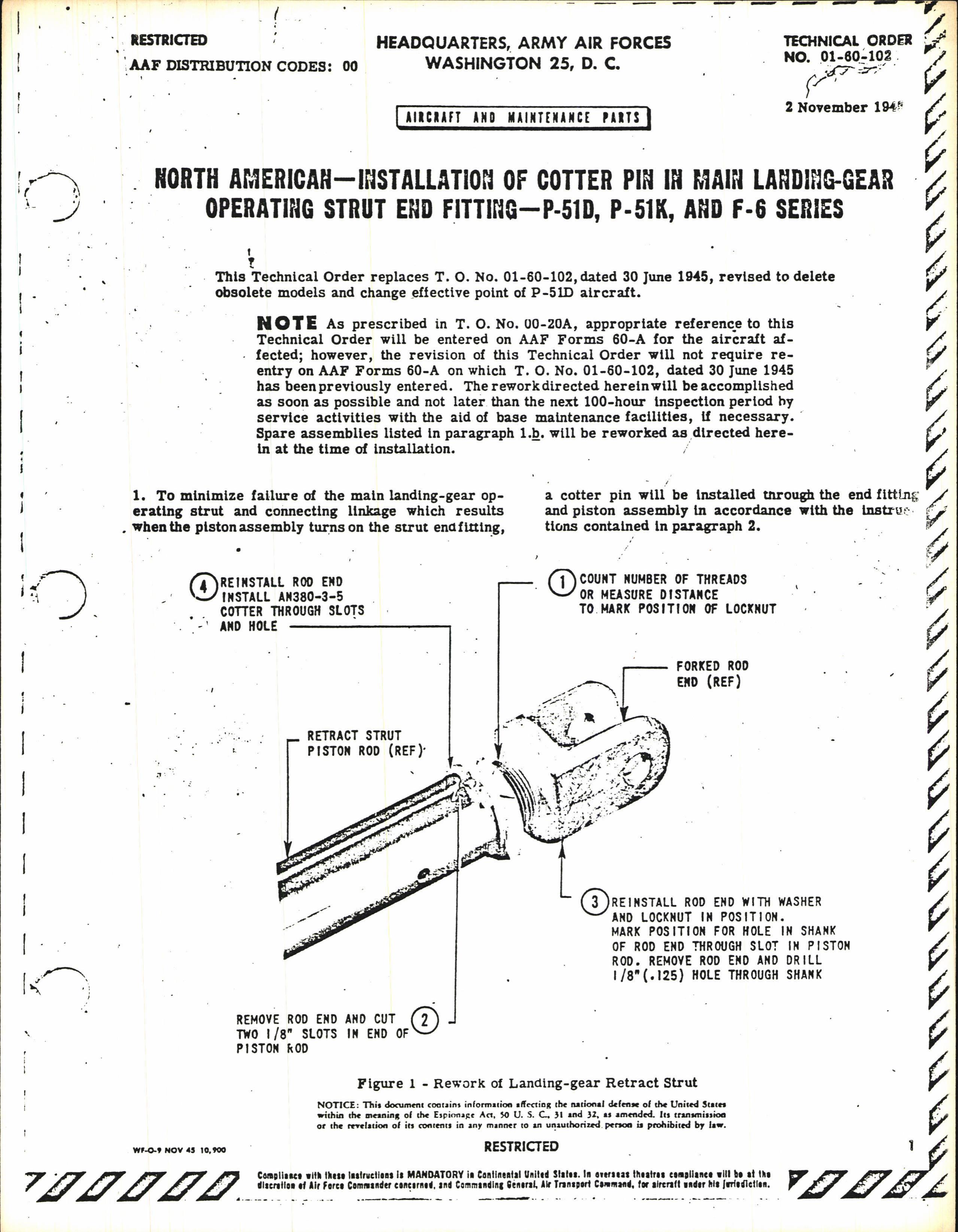 Sample page 1 from AirCorps Library document: Installation of Cotter Pin in Main Landing-Gear Operating Strut End Fitting