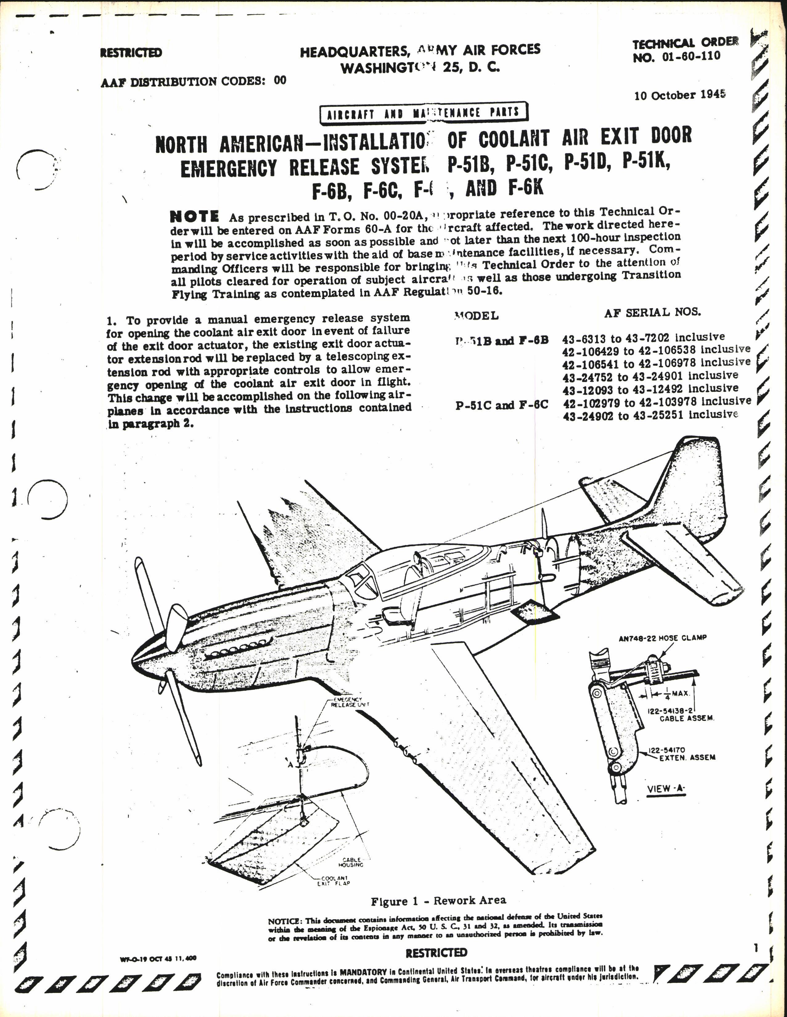 Sample page 1 from AirCorps Library document: Installation of Coolant Air Exit Door Emergency Release System