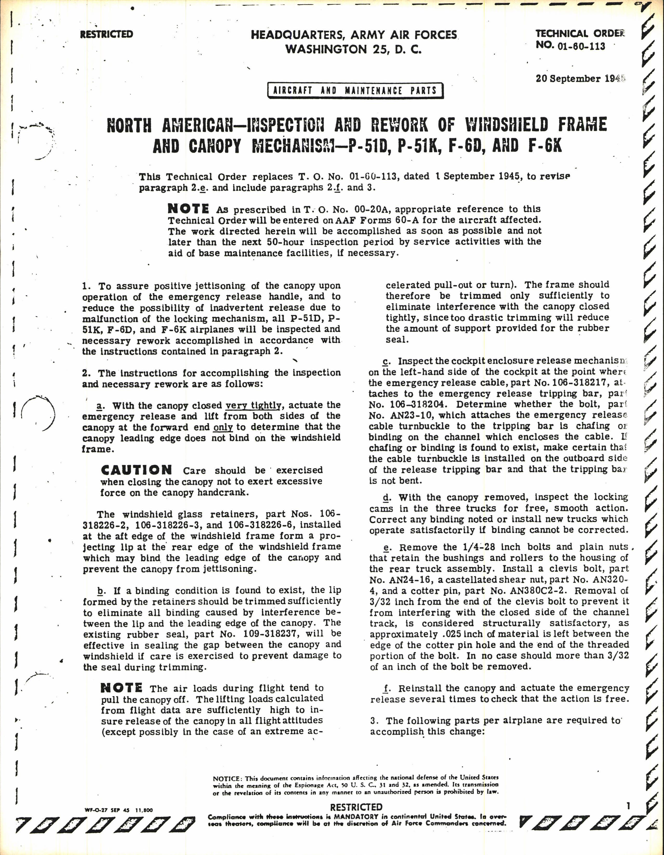 Sample page 1 from AirCorps Library document: Inspection and Rework of Windshield Frame and Canopy Mechanism 