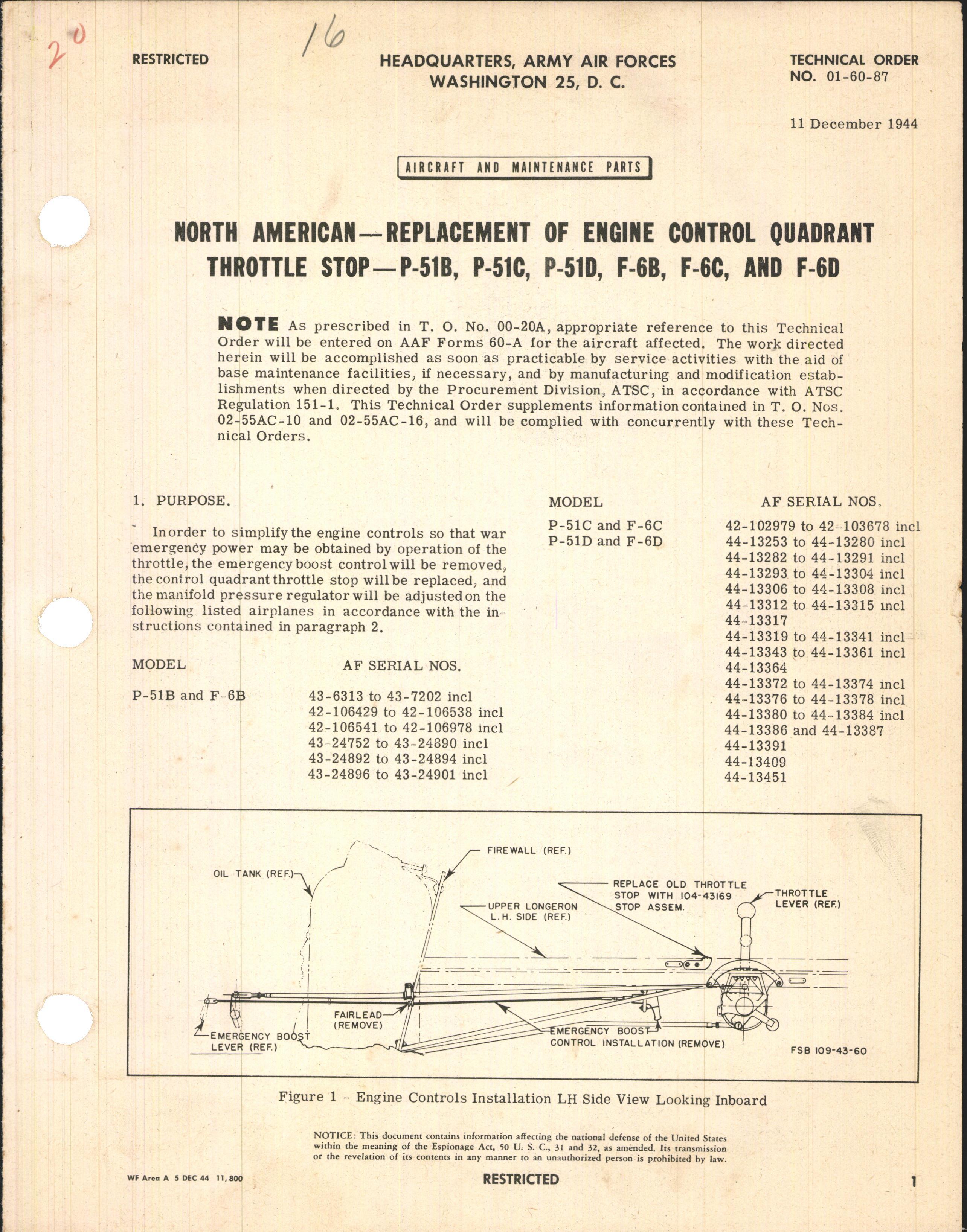 Sample page 1 from AirCorps Library document: Replacement of Engine Control Quadrant Throttle Stop