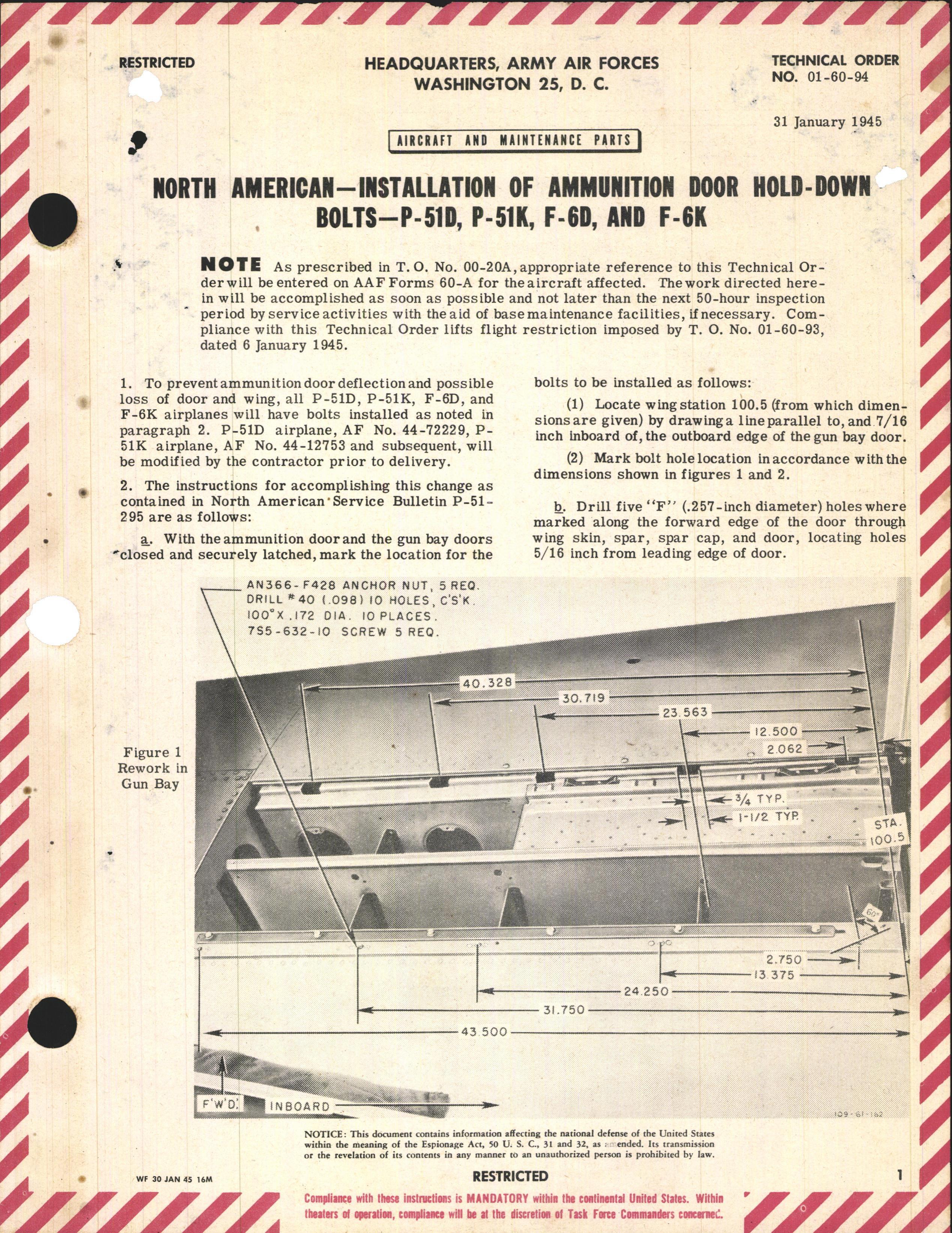 Sample page 1 from AirCorps Library document: Installation of Ammunition Door Hold-Down Bolts