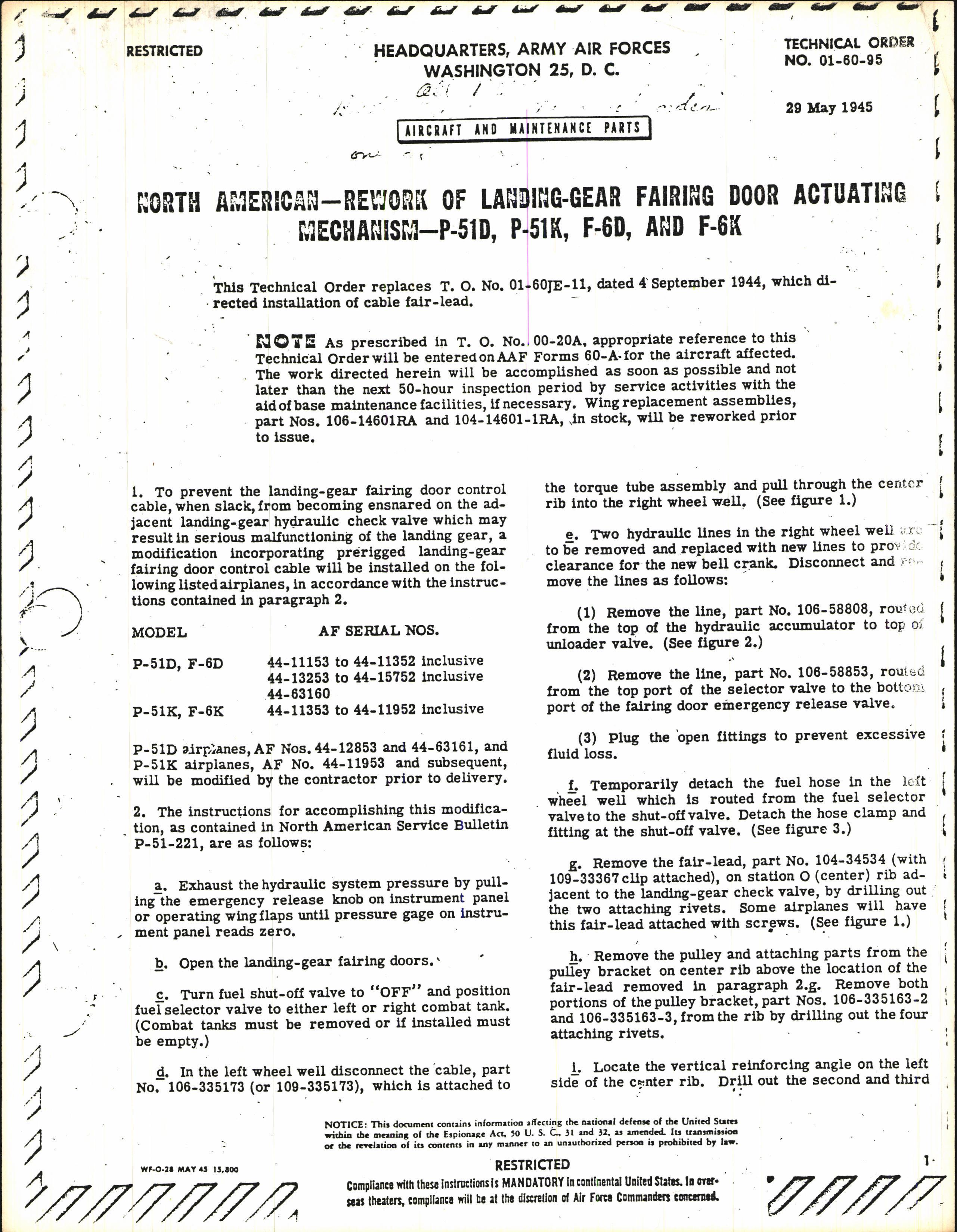 Sample page 1 from AirCorps Library document: Rework of Landing-Gear Fairing Door Actuating Mechanism