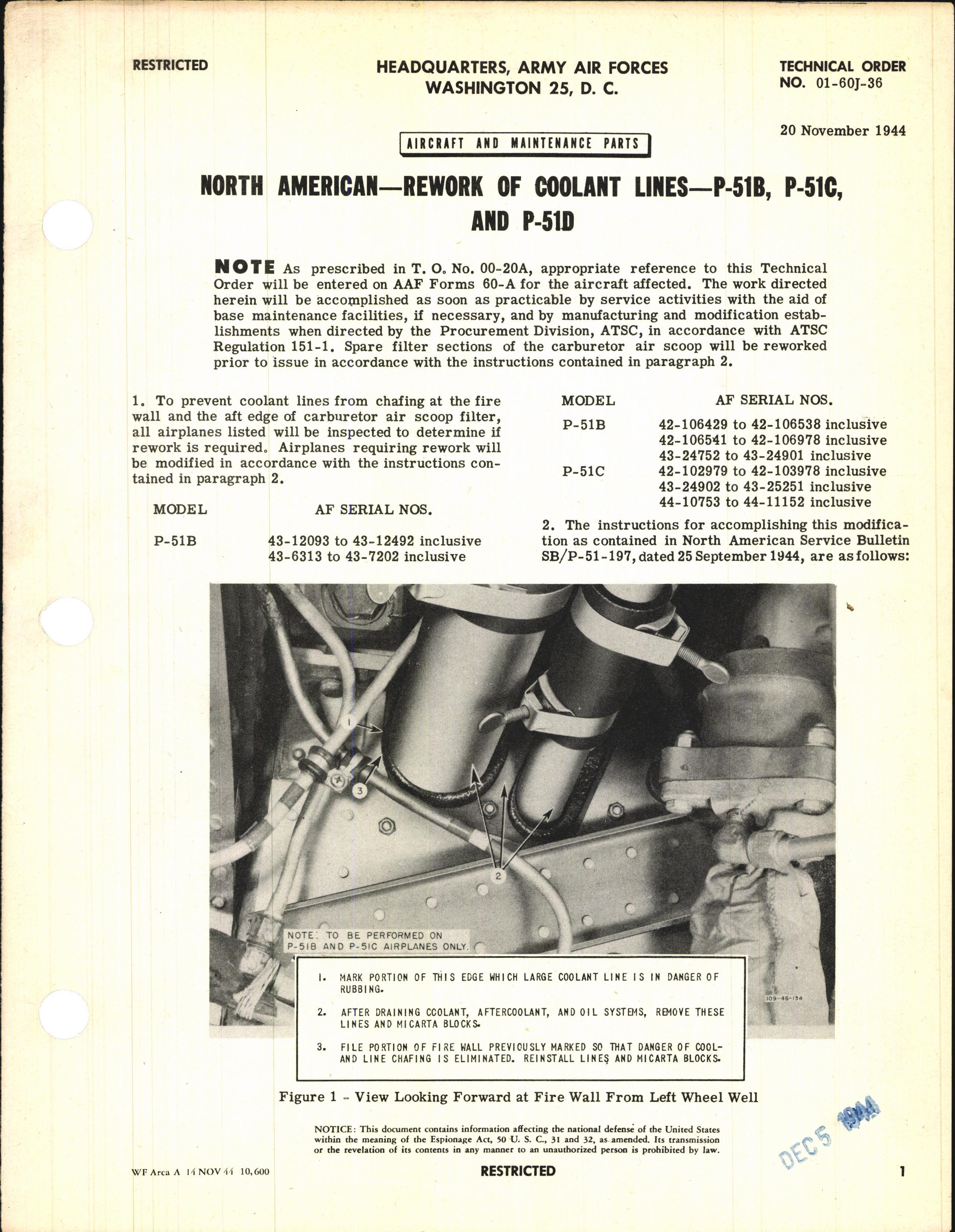 Sample page 1 from AirCorps Library document: Rework of Coolant Lines for P-51B, C, and D