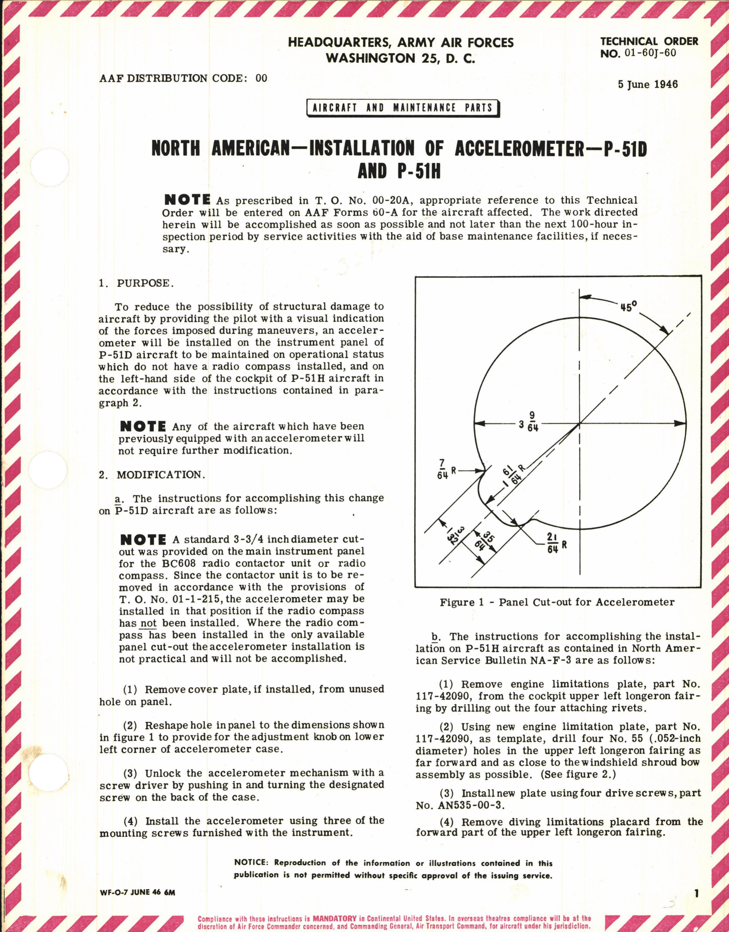 Sample page 1 from AirCorps Library document: Installation of Accelerometer for P-51D and P-51H