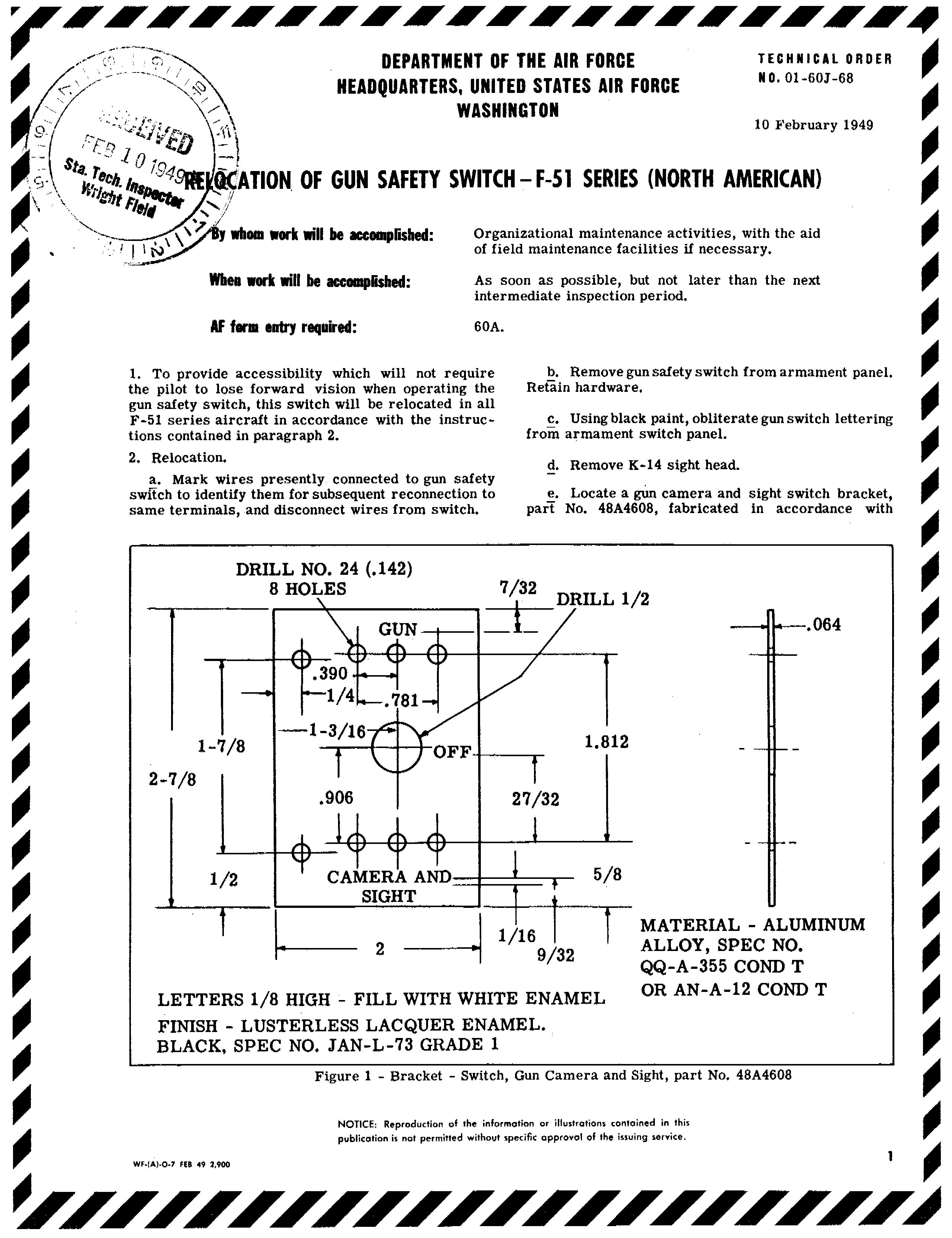 Sample page 1 from AirCorps Library document: Relocation of Gun Safety Switch for F-51 Series
