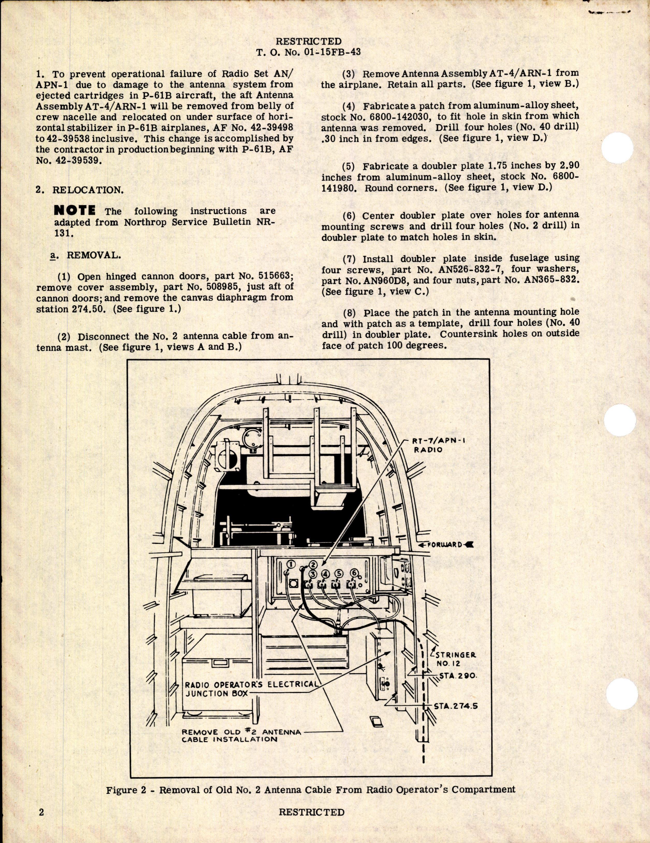 Sample page 2 from AirCorps Library document: Relocation of Antenna Assembly AT-4 / ARN-1 for P-61B