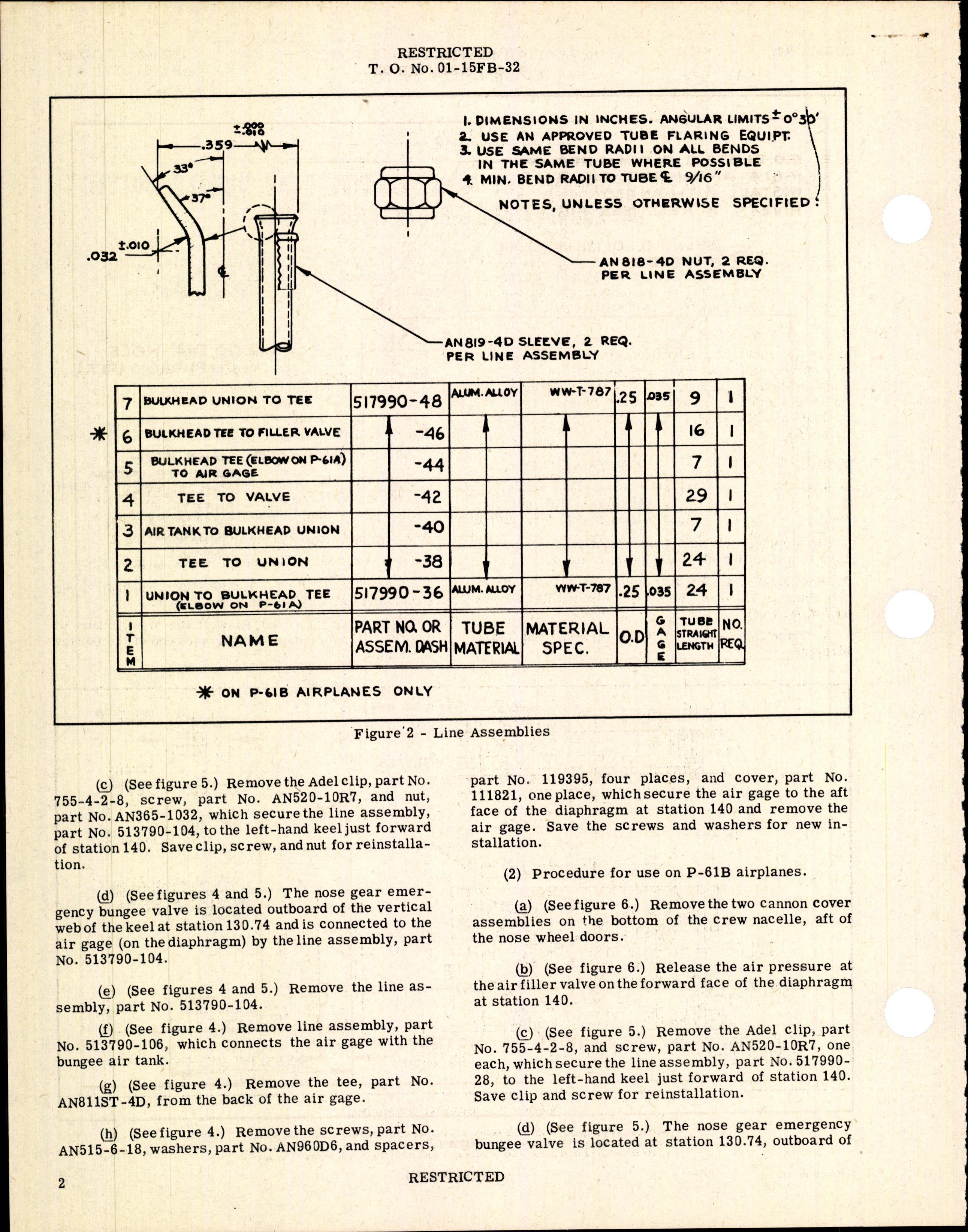 Sample page 2 from AirCorps Library document: Relocation of the Nose Landing-Gear Bungee Bottle Pressure Gage for P-61A and P-61B