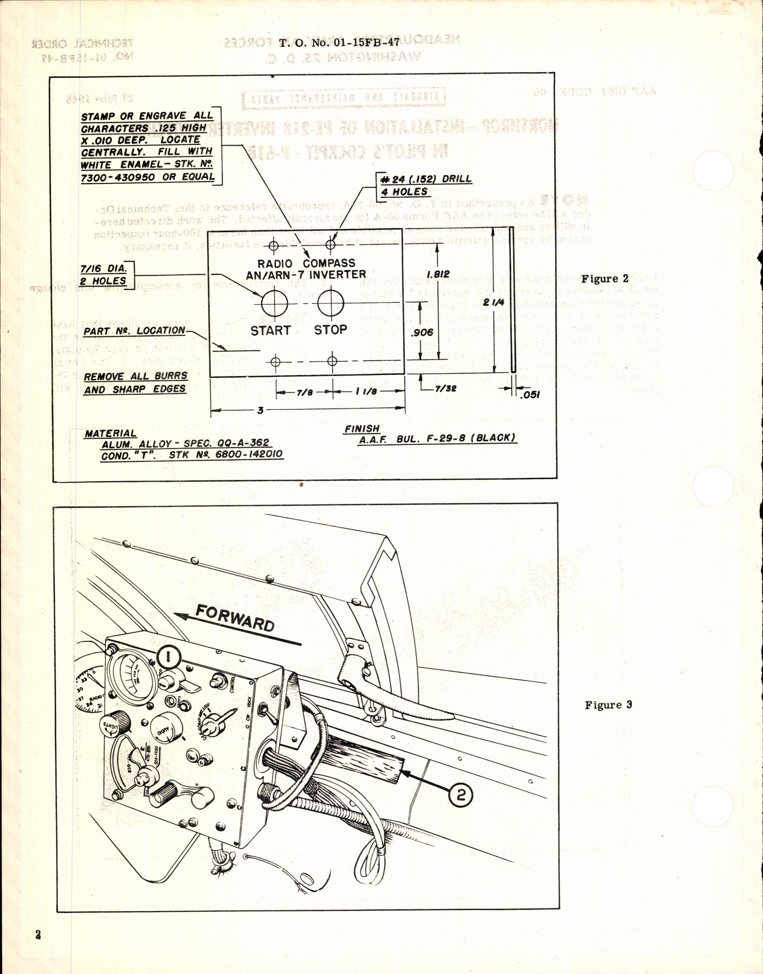 Sample page 2 from AirCorps Library document: Installation of PE-218 Inverter Switches in Pilot's Cockpit for P-61B