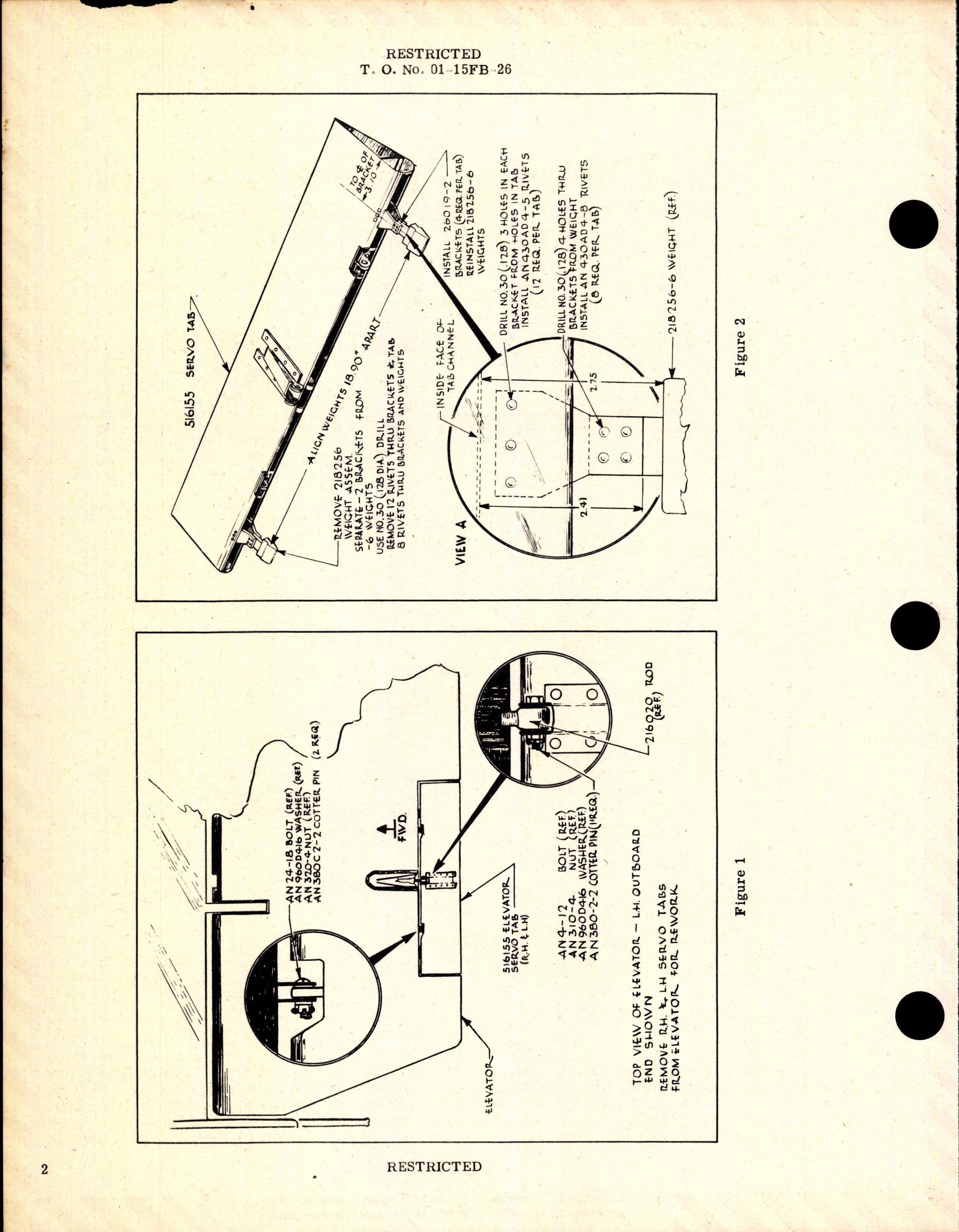 Sample page 2 from AirCorps Library document: Replacement of Dural Servo Tab Weight Brackets & Addition of Compensating Weights in Nose of Elevator for P-61A and P-61B
