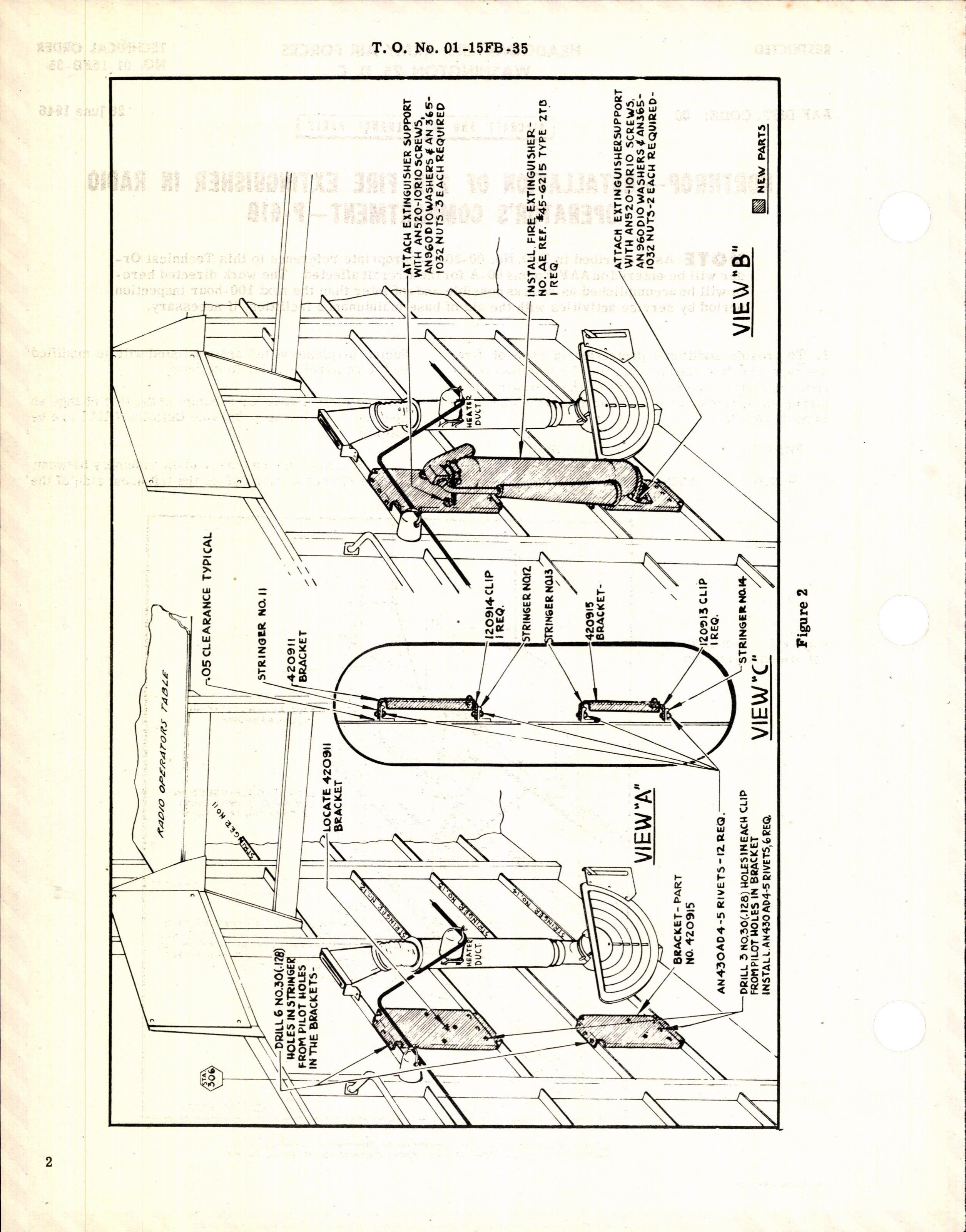 Sample page 2 from AirCorps Library document: Installation of 2TB Fire Extinguisher in Radio Operator's Compartment for P-61B