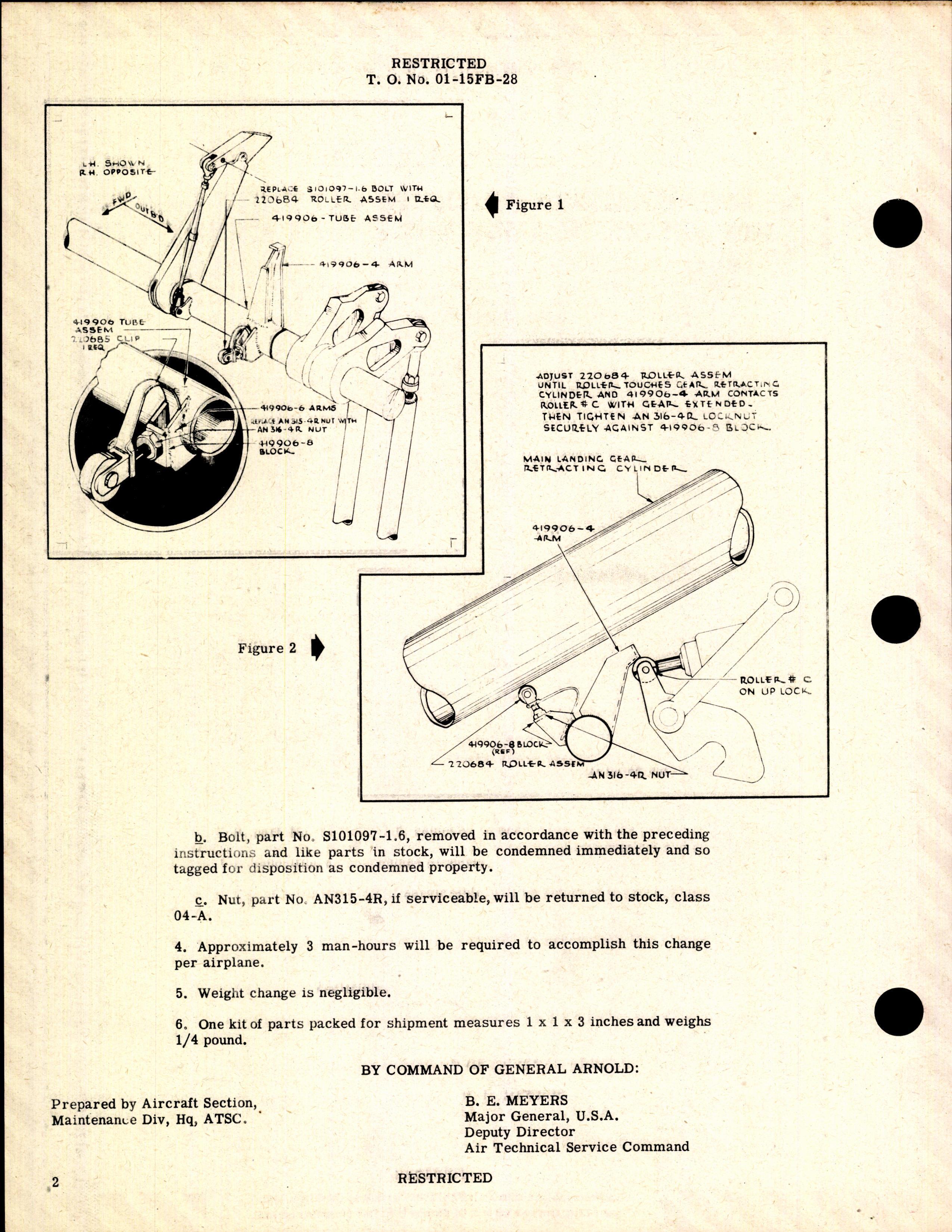 Sample page 2 from AirCorps Library document: Replacement of Adjusting Bolt in Main Landing-Gear Door Actuating Mechanism with a Roller Assembly for P-61B